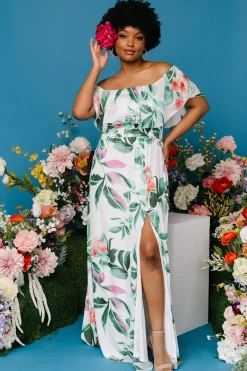 Baltic Born maxi dresses|Daphne Off Shoulder Maxi Dress | White + Green Multi Floral