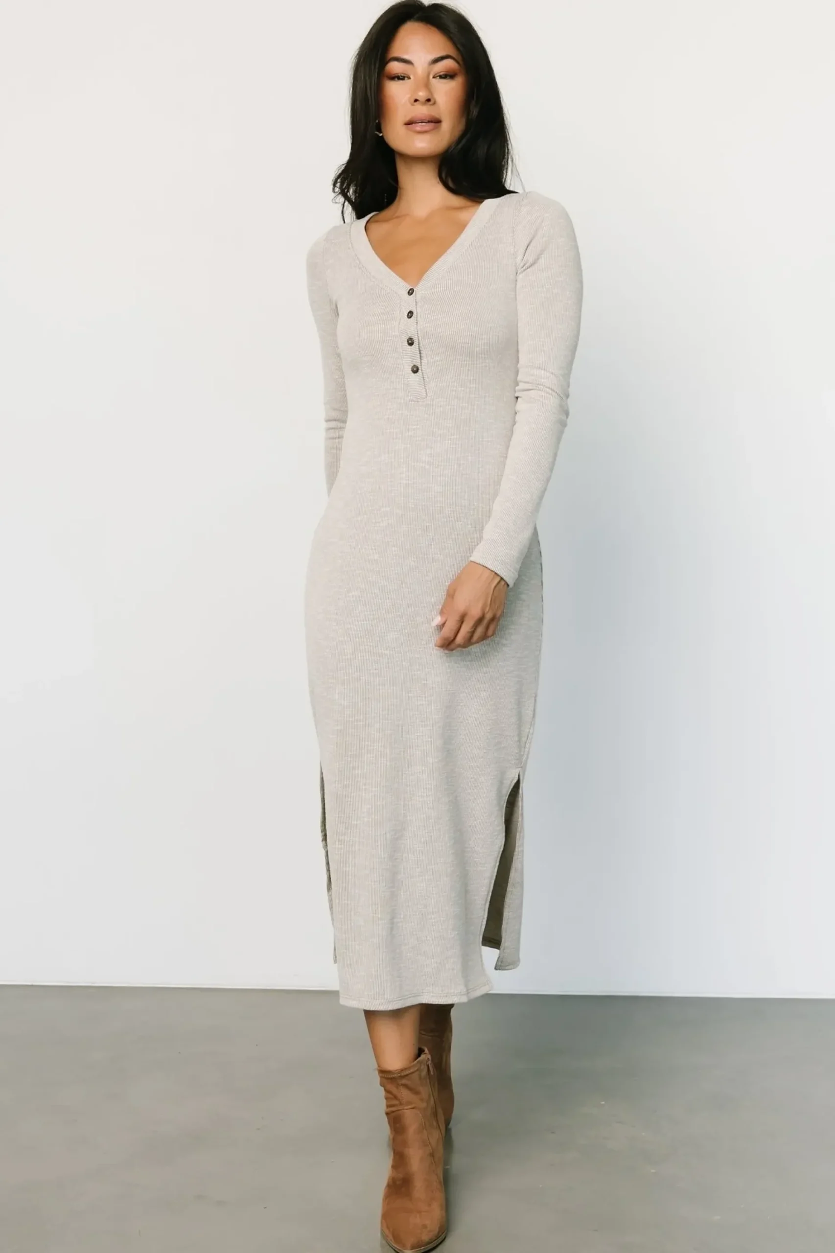 Baltic Born midi dresses|Denver Ribbed Midi Dress | Light Gray