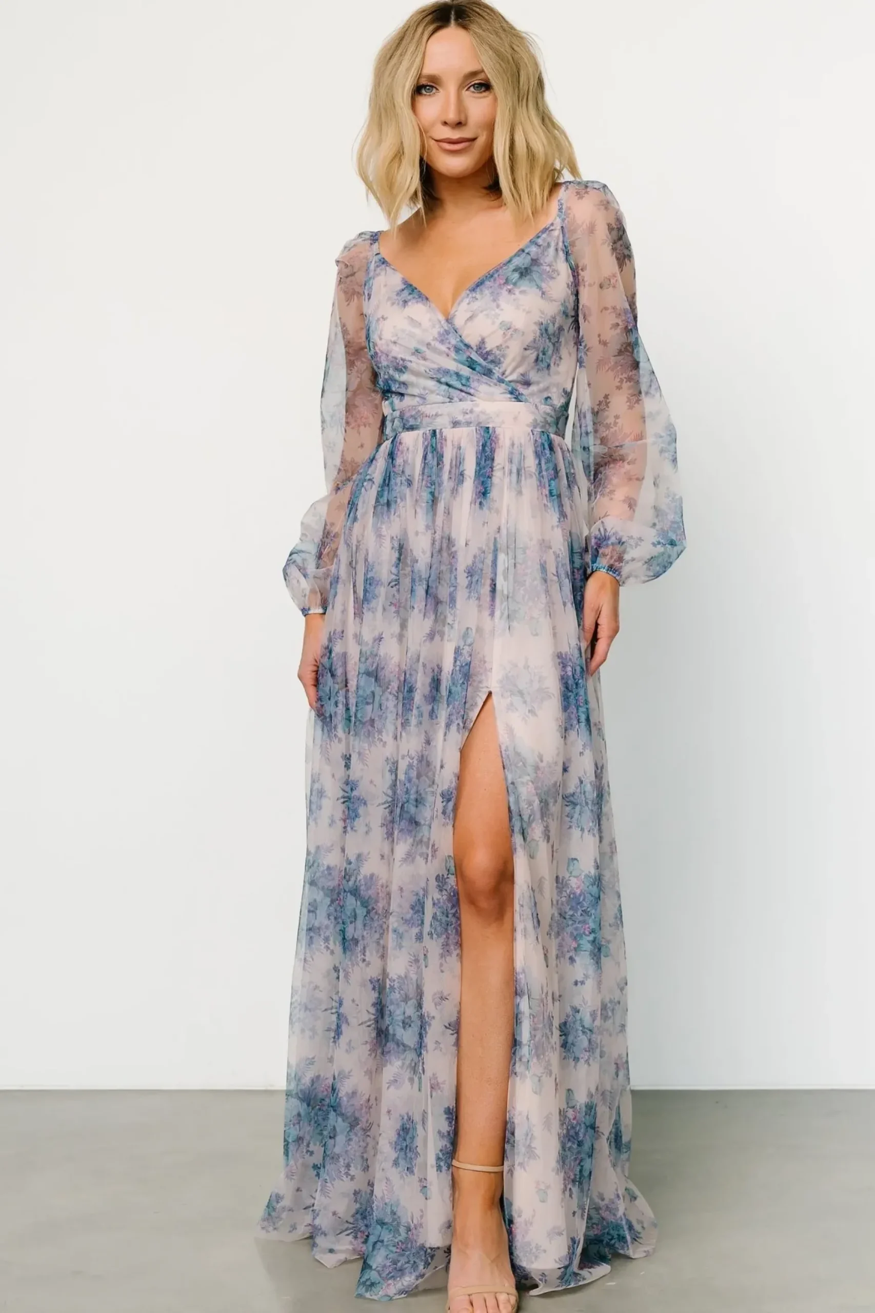 Baltic Born COMING SOON|Desiree Tulle Maxi Dress | Natural + Slate Floral