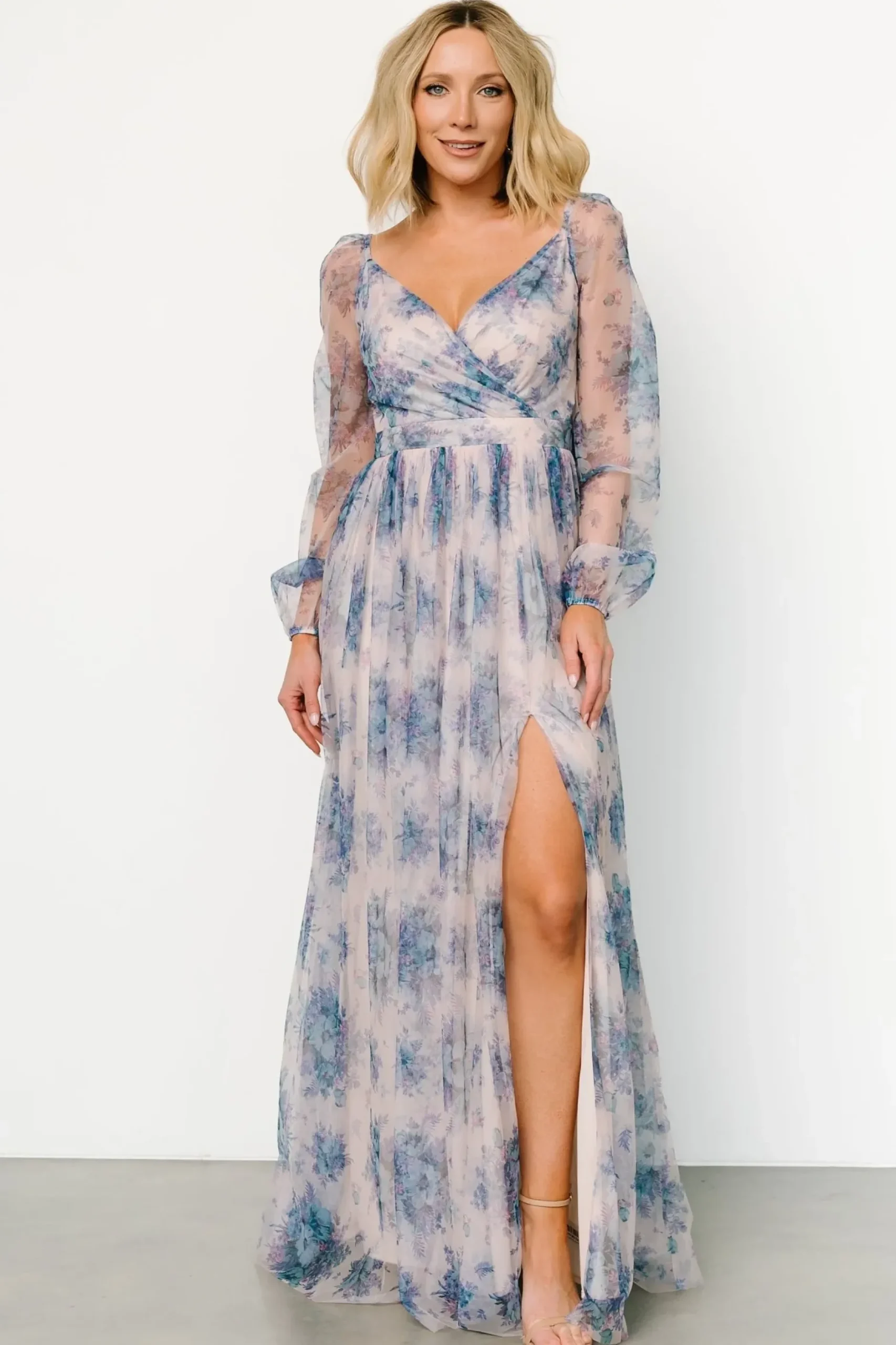 Baltic Born COMING SOON|Desiree Tulle Maxi Dress | Natural + Slate Floral
