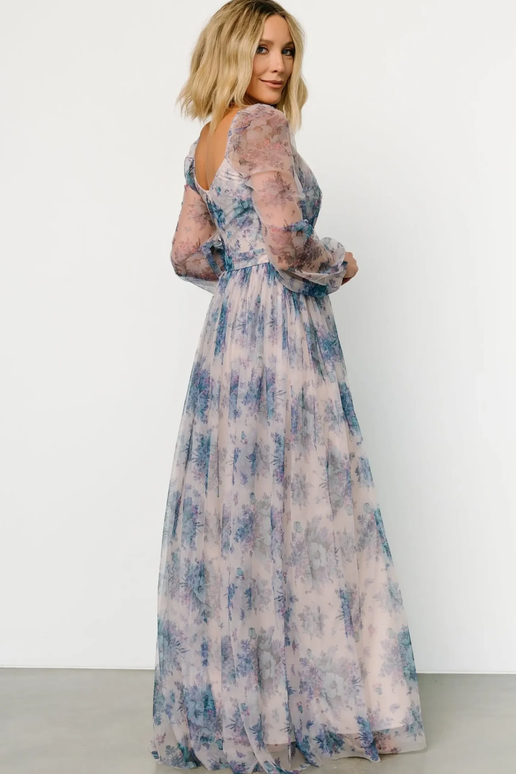 Baltic Born COMING SOON|Desiree Tulle Maxi Dress | Natural + Slate Floral