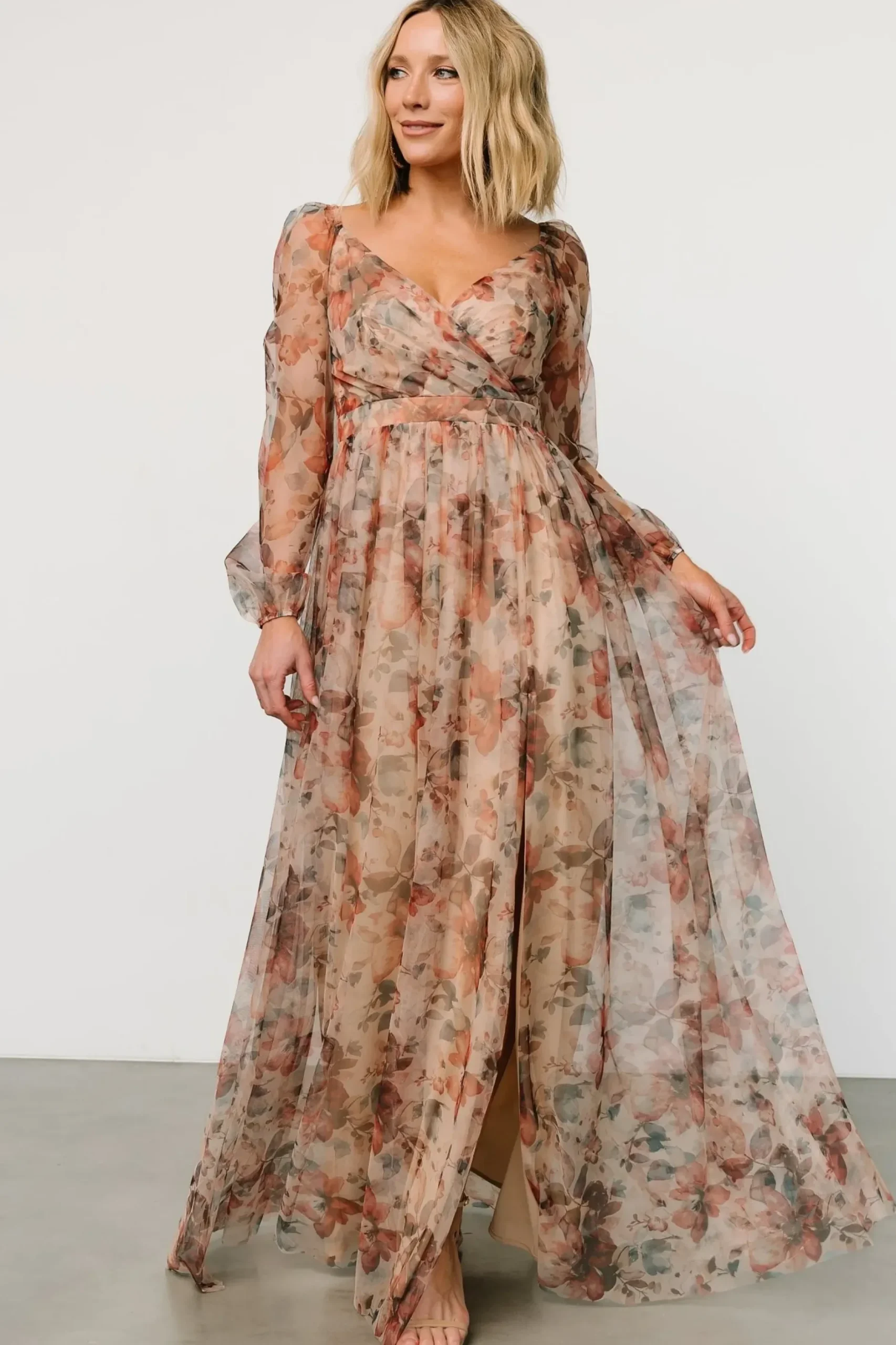 Baltic Born COMING SOON|Desiree Tulle Maxi Dress | Taupe Floral