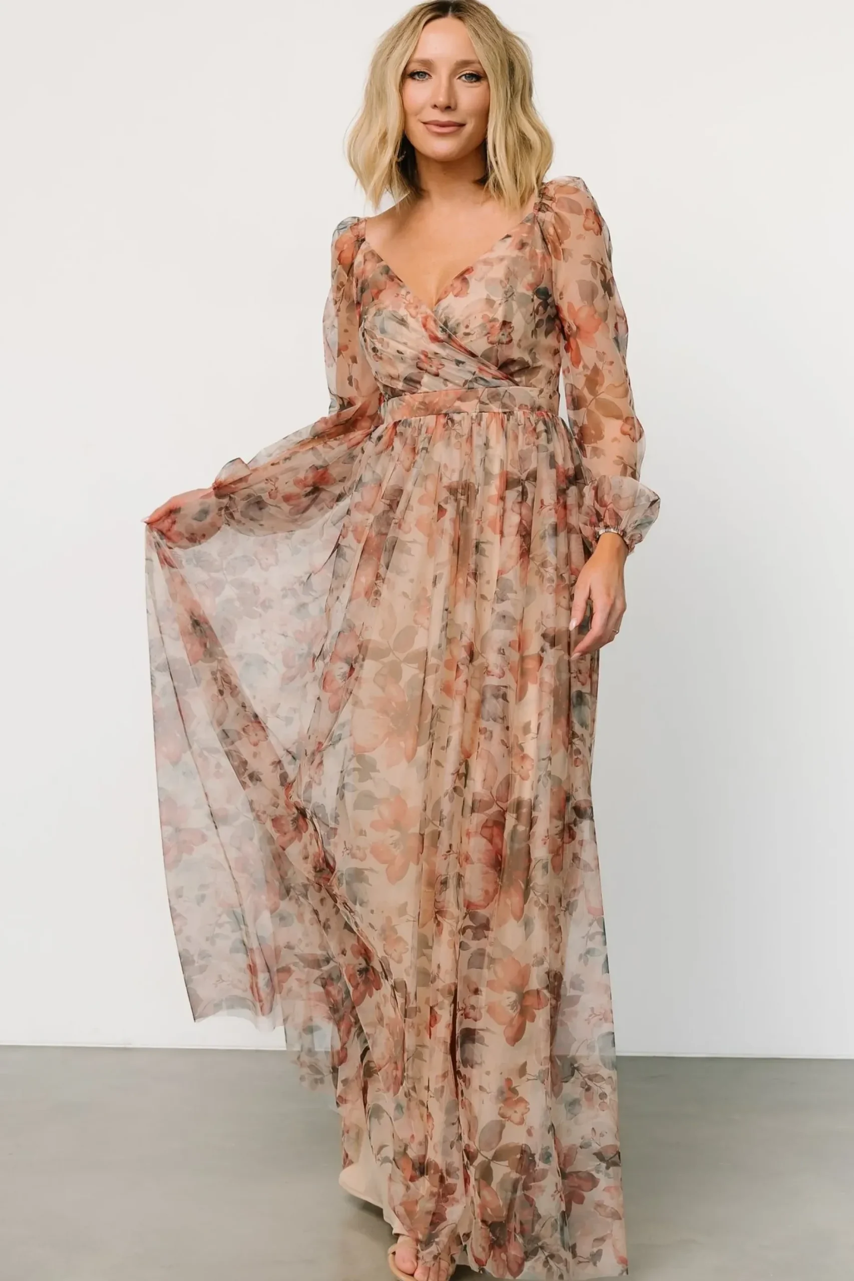 Baltic Born COMING SOON|Desiree Tulle Maxi Dress | Taupe Floral