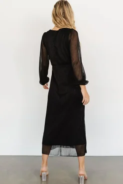 Baltic Born WEDDING SUITE|wedding guest|Devlyn Pleated Dress | Black Shimmer
