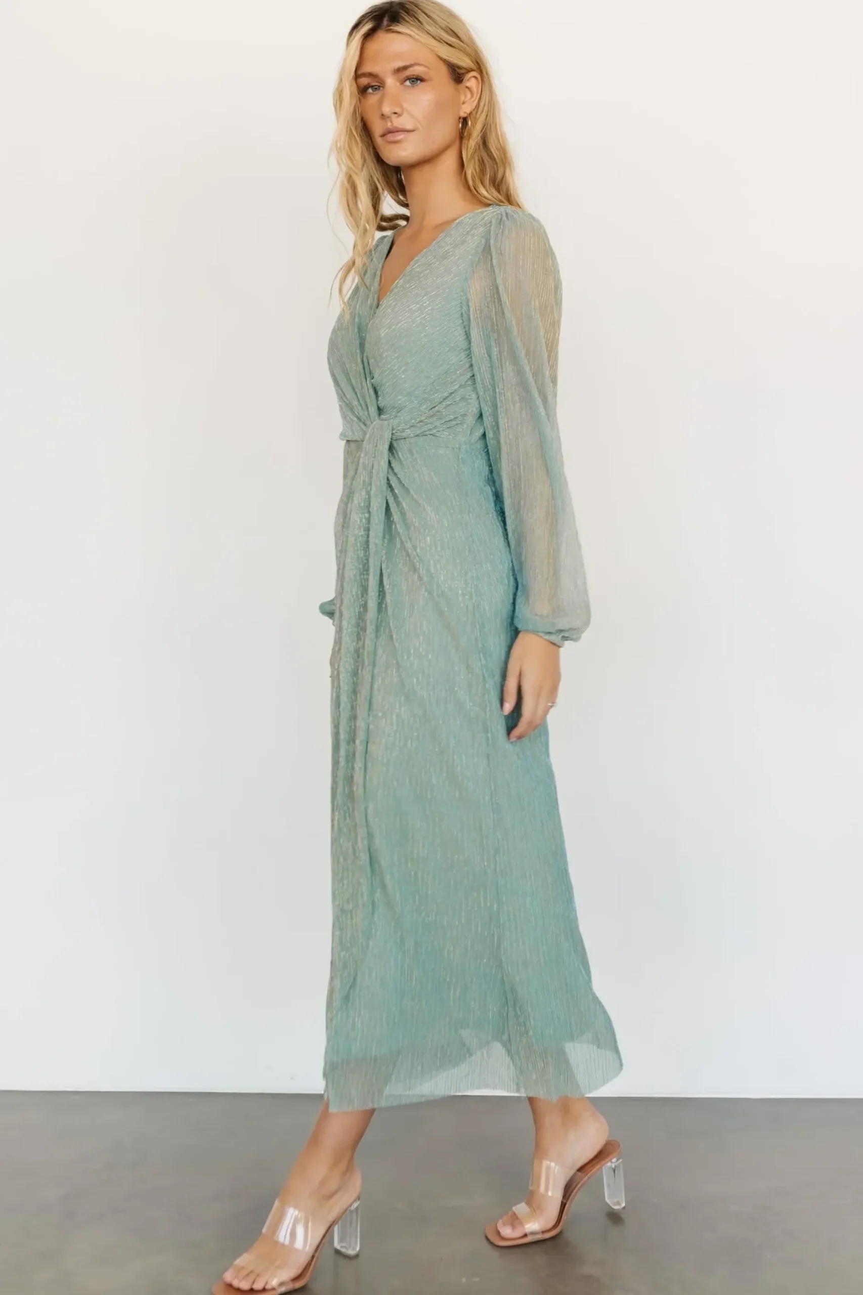 Baltic Born WEDDING SUITE|wedding guest|Devlyn Pleated Dress | Blue Sage Shimmer