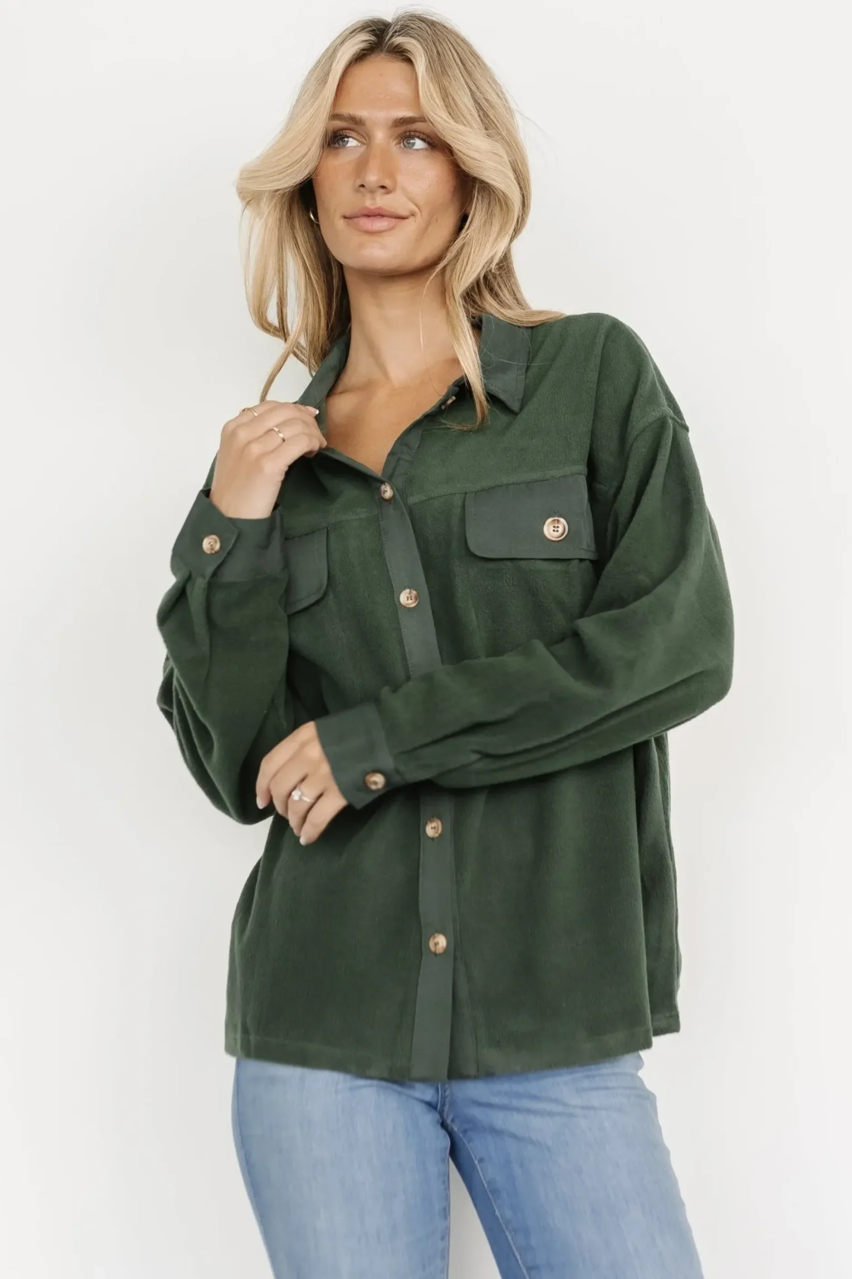 Baltic Born outerwear|Duke Button Up Top | Forest Green