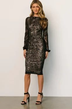 Baltic Born embellished + sequined|Elizabeth Sequin Midi Dress | Black + Nude