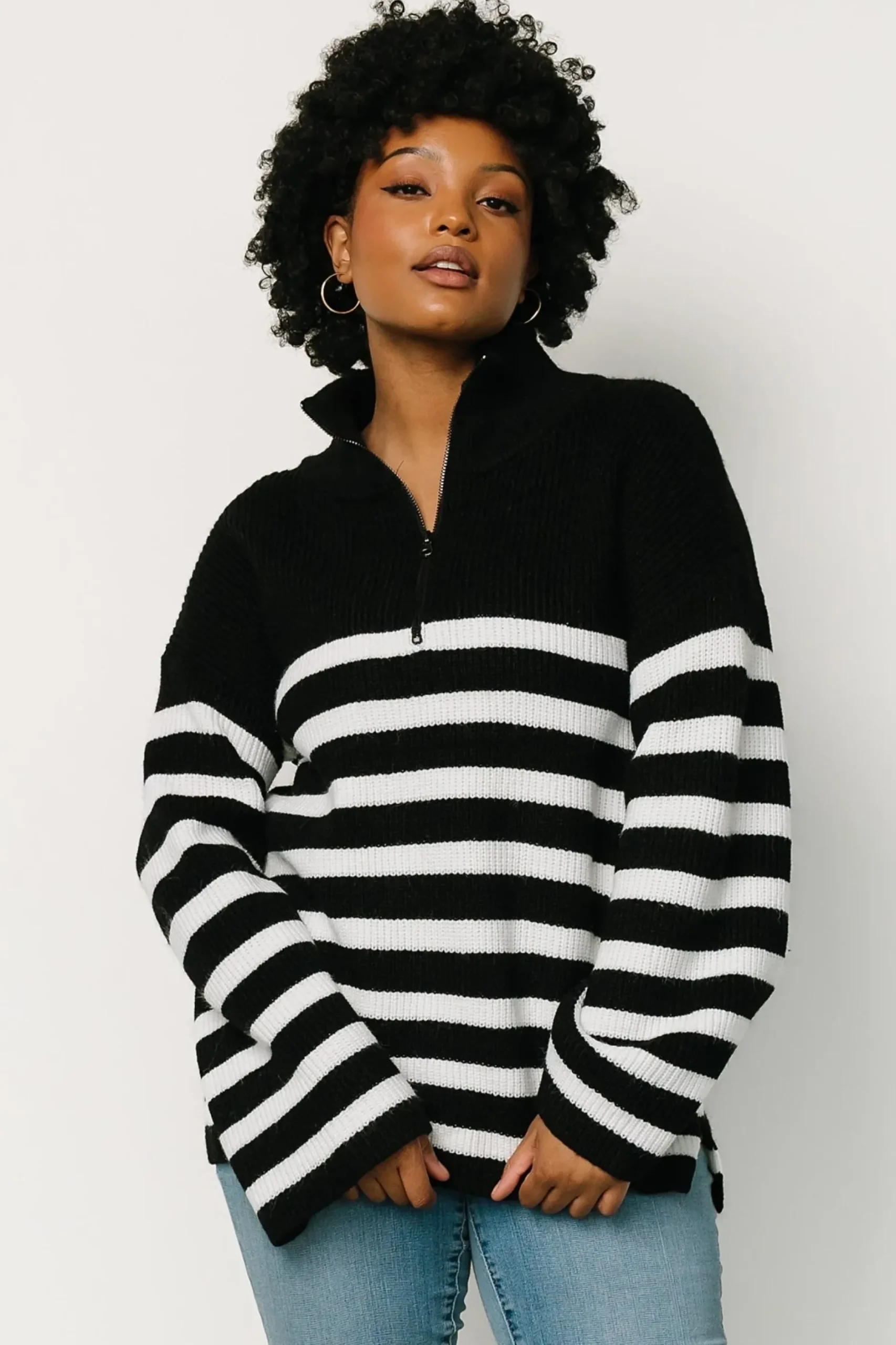 Baltic Born COMING SOON|Elmer Striped Half Zip Sweater | Black + White