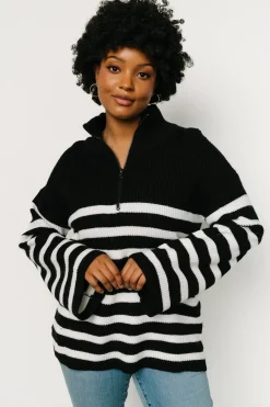 Baltic Born COMING SOON|Elmer Striped Half Zip Sweater | Black + White
