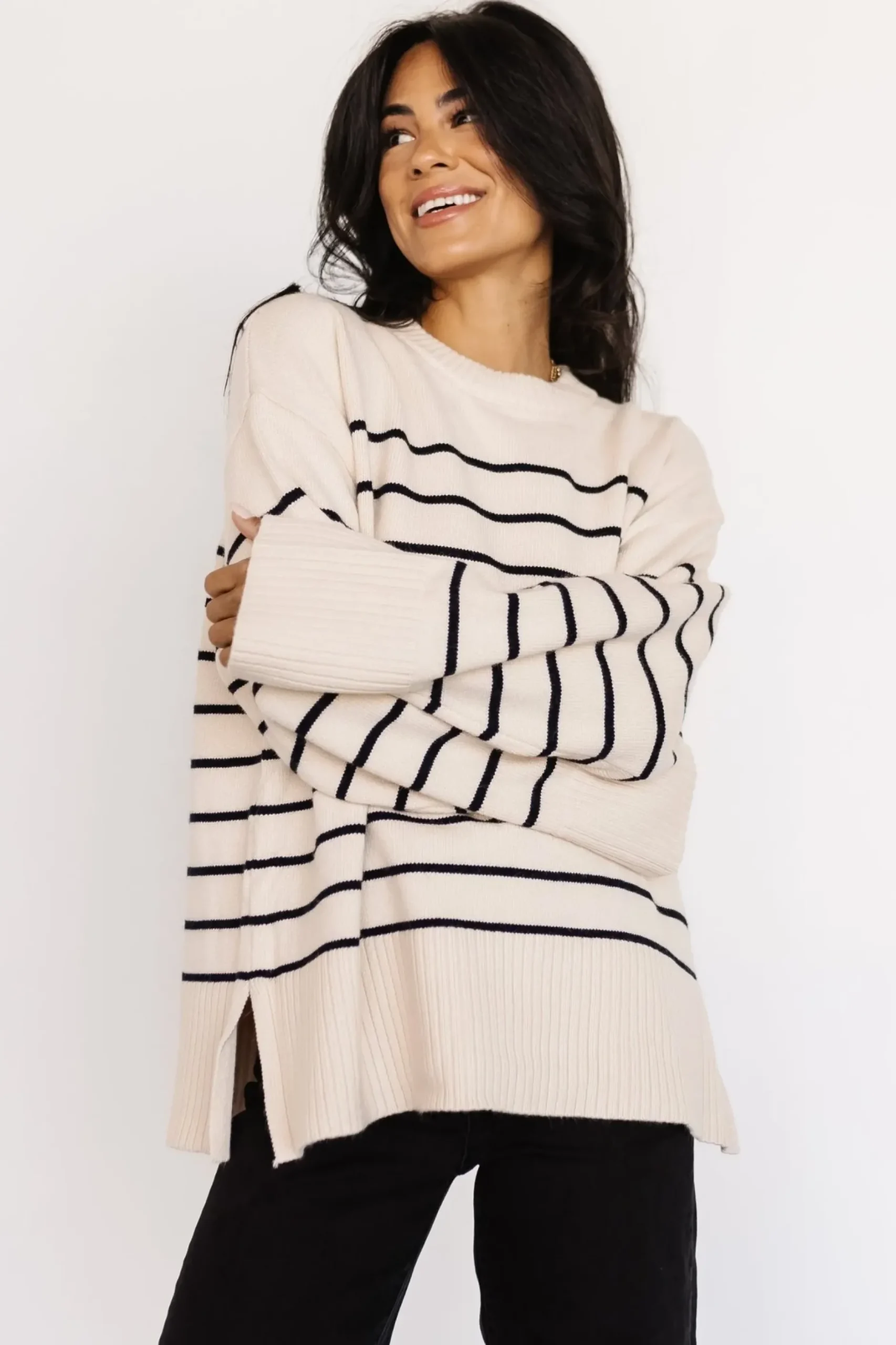 Baltic Born sweaters|EXTENDED SIZING|Emerson Stripe Knit Sweater | Ivory + Black