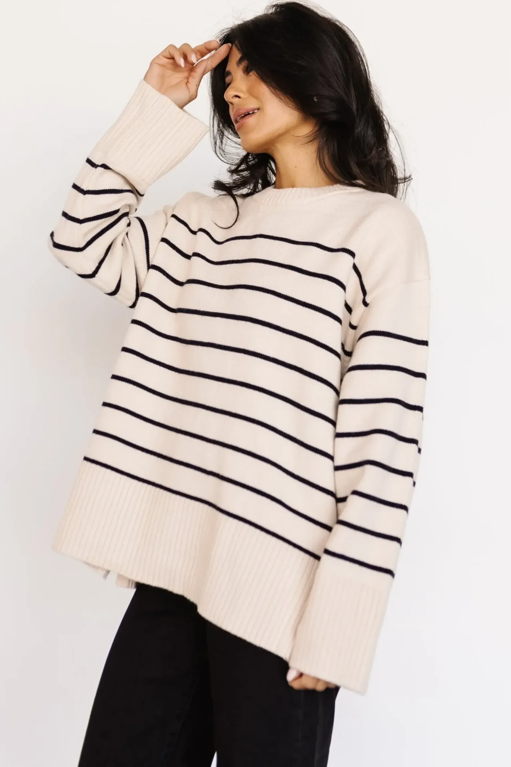 Baltic Born sweaters|EXTENDED SIZING|Emerson Stripe Knit Sweater | Ivory + Black