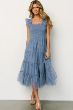 Baltic Born DRESSES|midi dresses|Emma Smocked Tulle Dress | Slate Blue