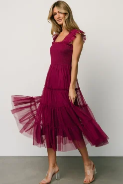 Baltic Born DRESSES|midi dresses|Emma Smocked Tulle Dress | Boysenberry