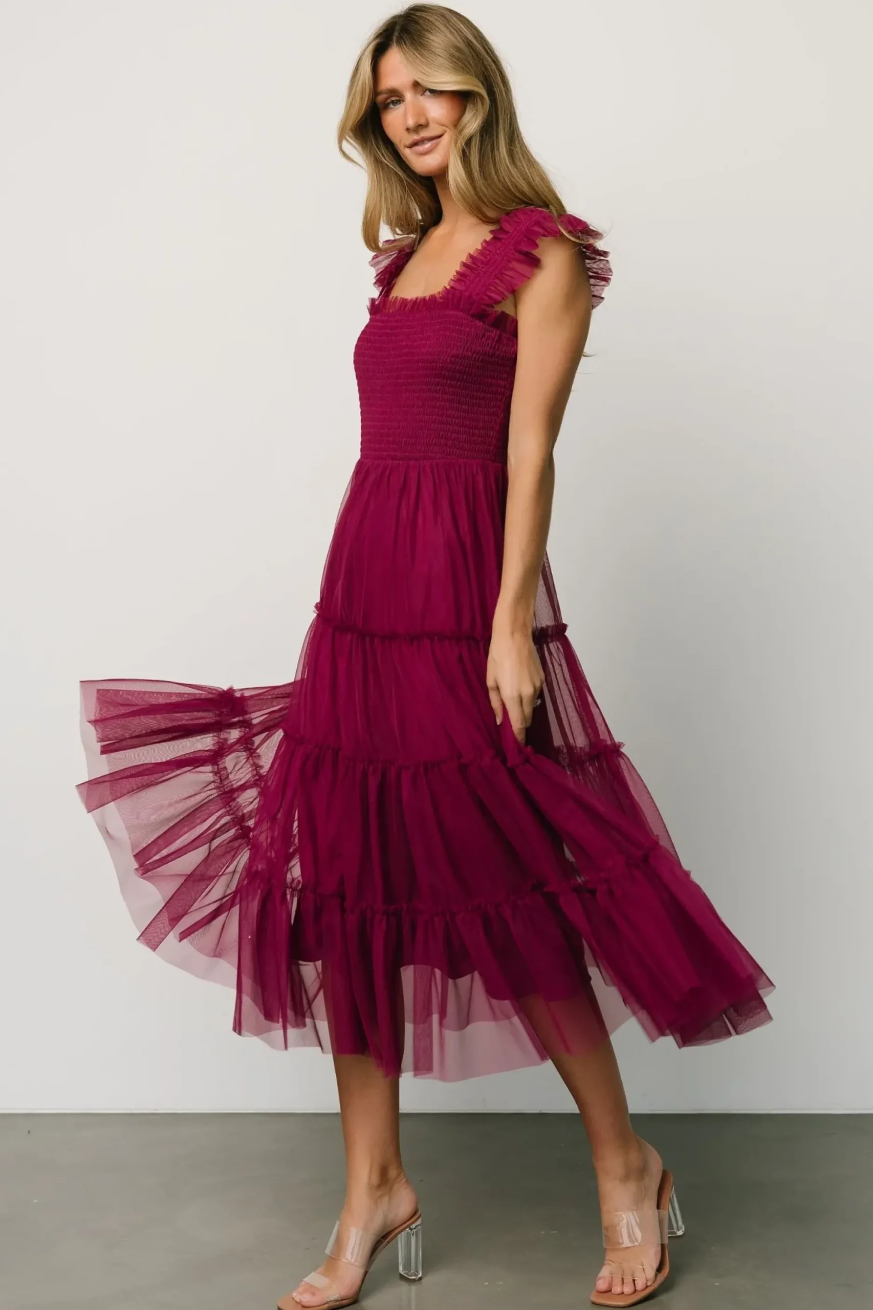 Baltic Born DRESSES|midi dresses|Emma Smocked Tulle Dress | Boysenberry