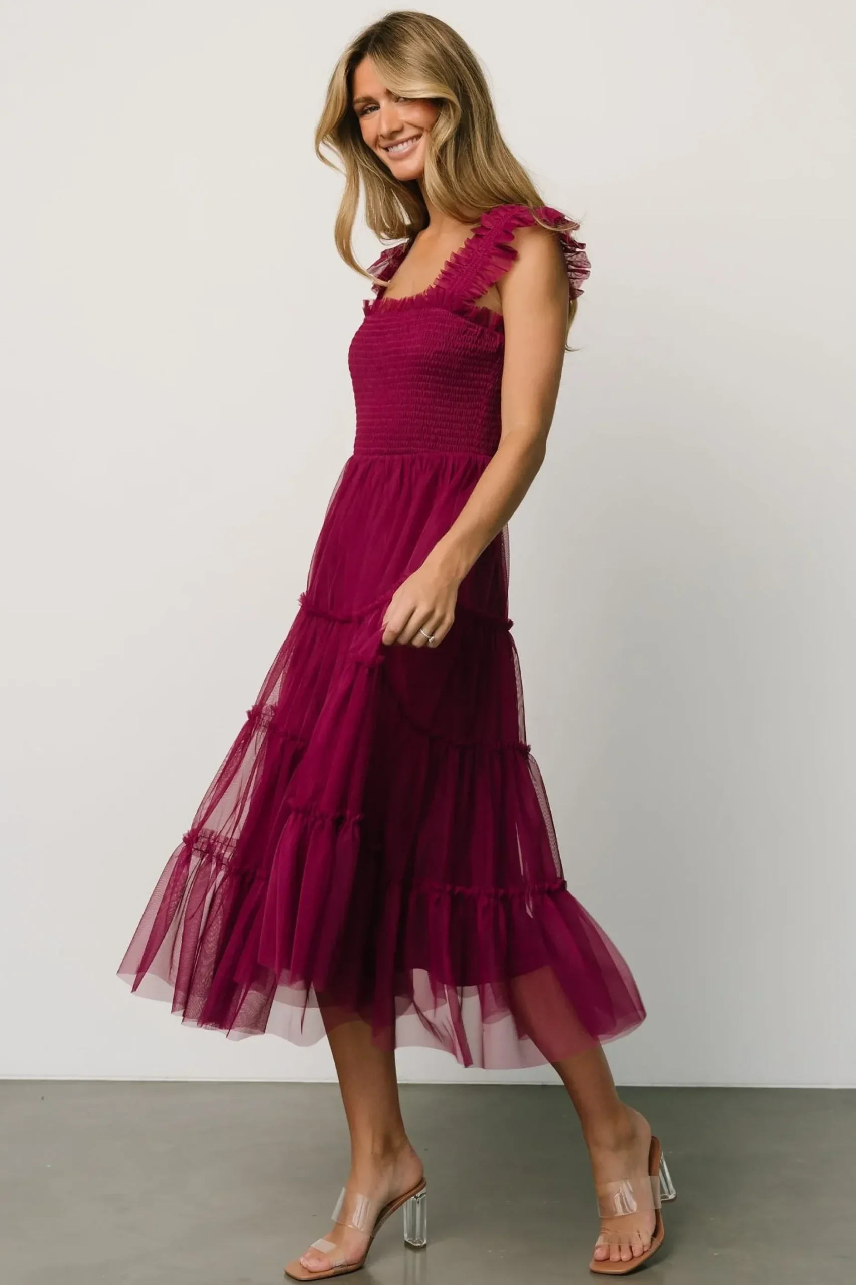 Baltic Born DRESSES|midi dresses|Emma Smocked Tulle Dress | Boysenberry