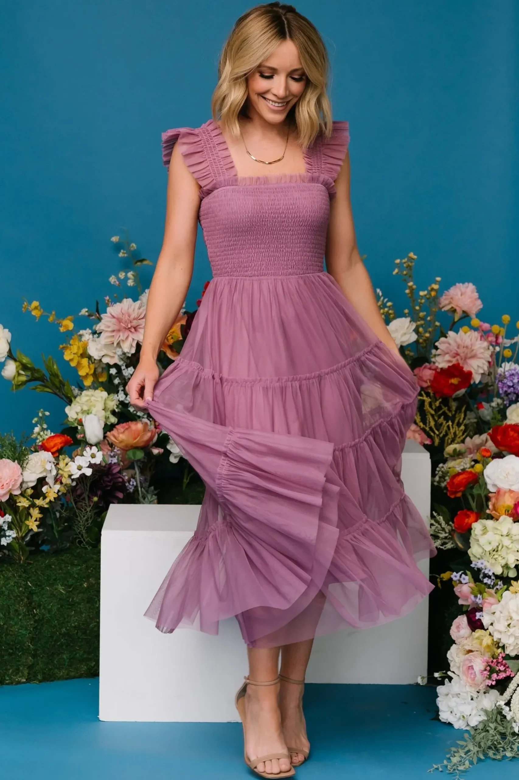 Baltic Born DRESSES|midi dresses|Emma Smocked Tulle Dress | Orchid