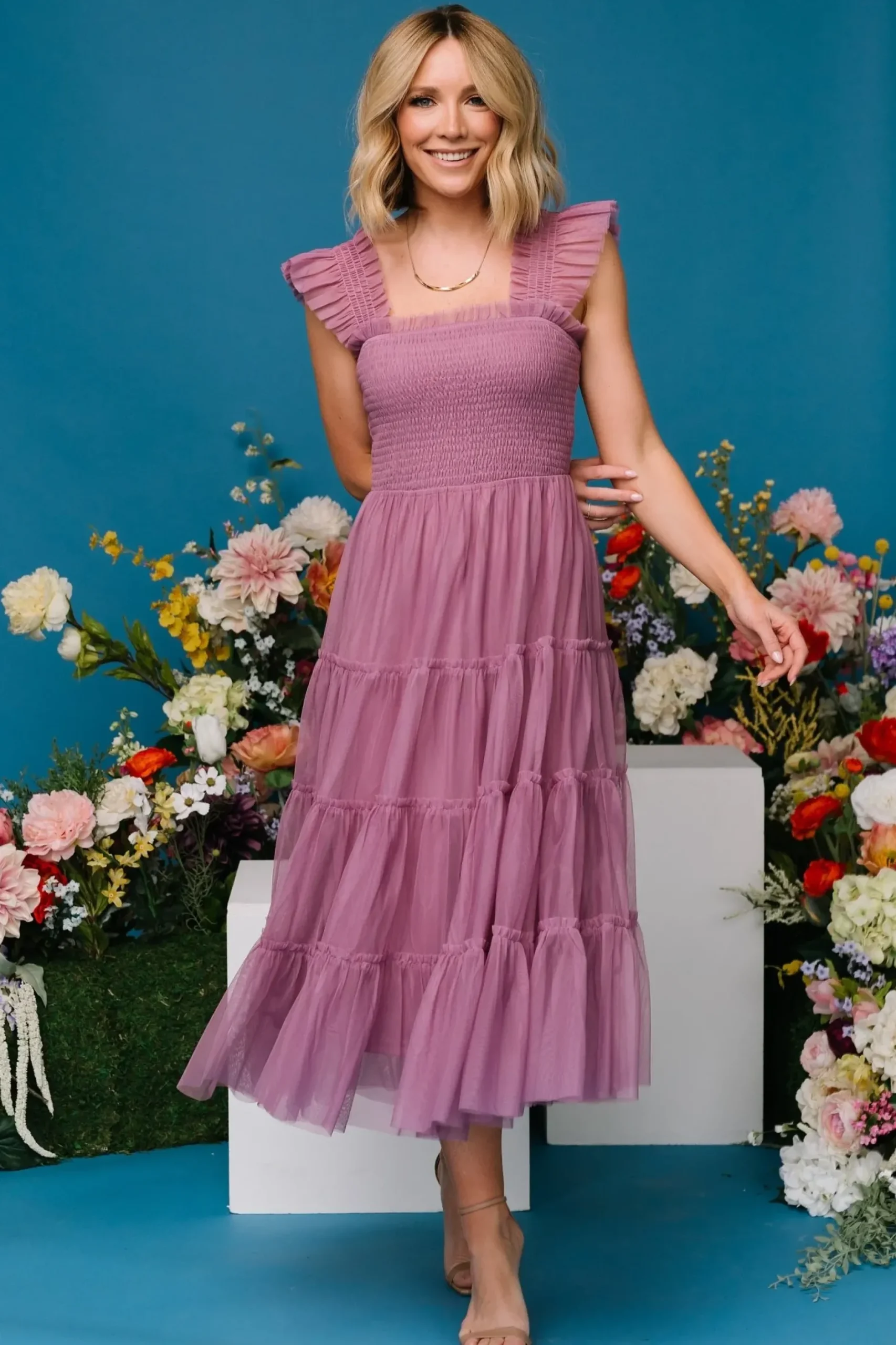 Baltic Born DRESSES|midi dresses|Emma Smocked Tulle Dress | Orchid