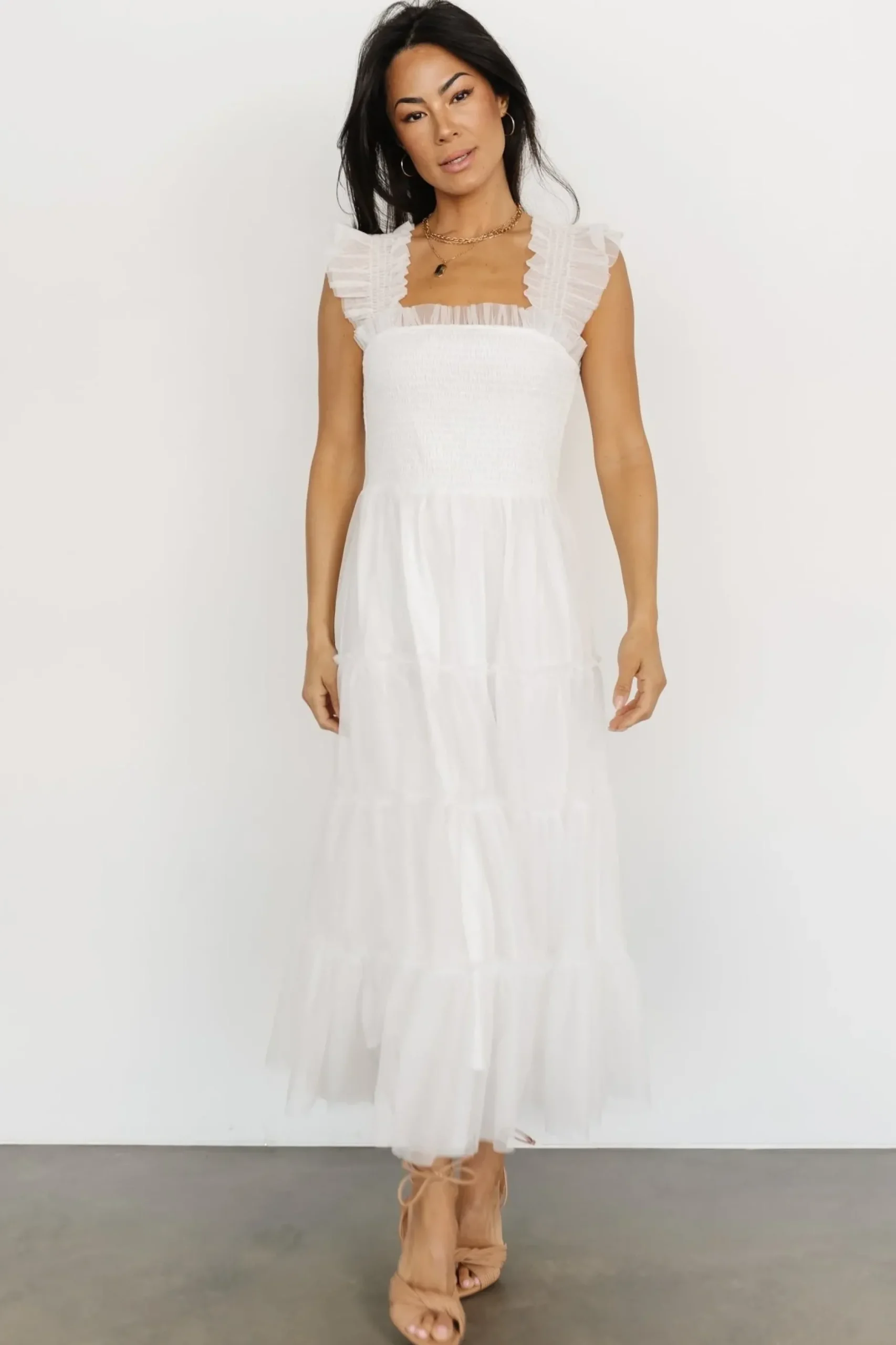 Baltic Born DRESSES|midi dresses|Emma Smocked Tulle Dress | Off White