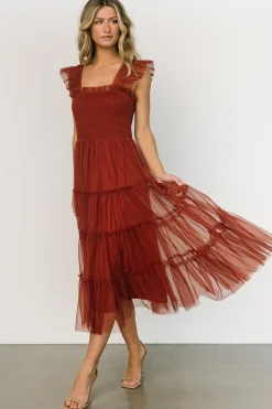 Baltic Born DRESSES|midi dresses|Emma Smocked Tulle Dress | Oxblood