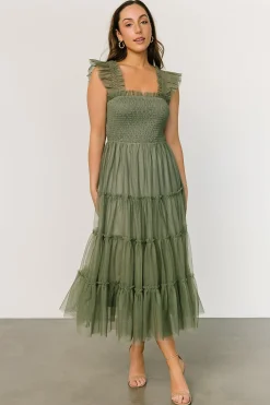Baltic Born DRESSES|midi dresses|Emma Smocked Tulle Dress | Sage