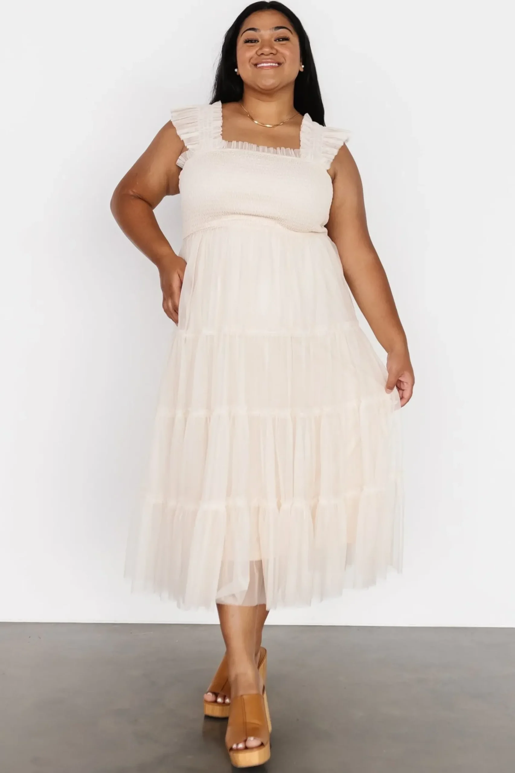 Baltic Born DRESSES|midi dresses|Emma Smocked Tulle Dress | Beige