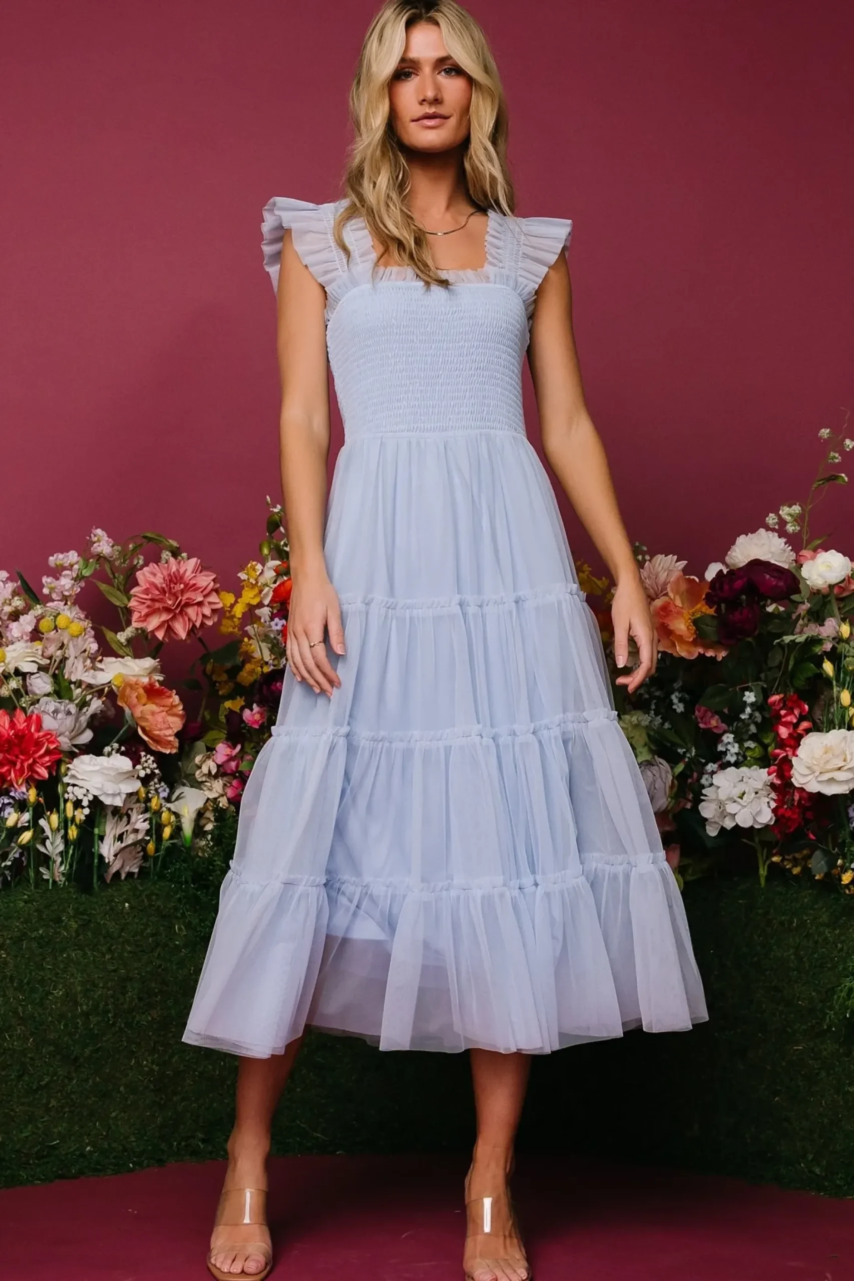 Baltic Born DRESSES|midi dresses|Emma Smocked Tulle Dress | Light Blue