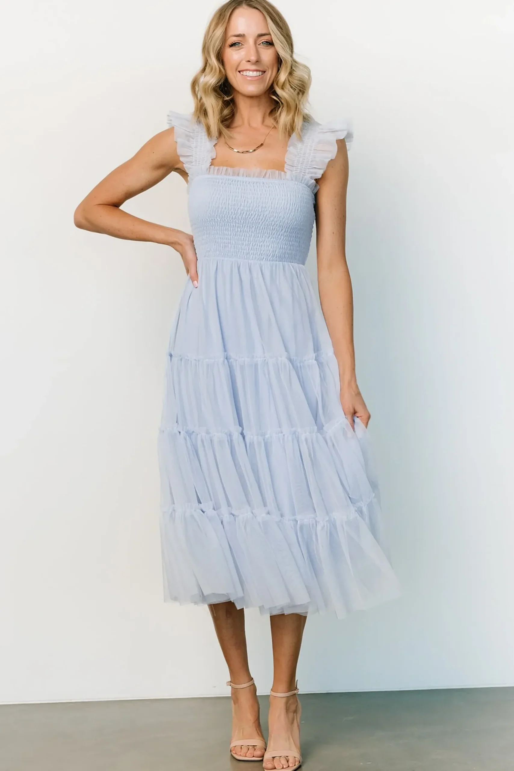 Baltic Born DRESSES|midi dresses|Emma Smocked Tulle Dress | Light Blue