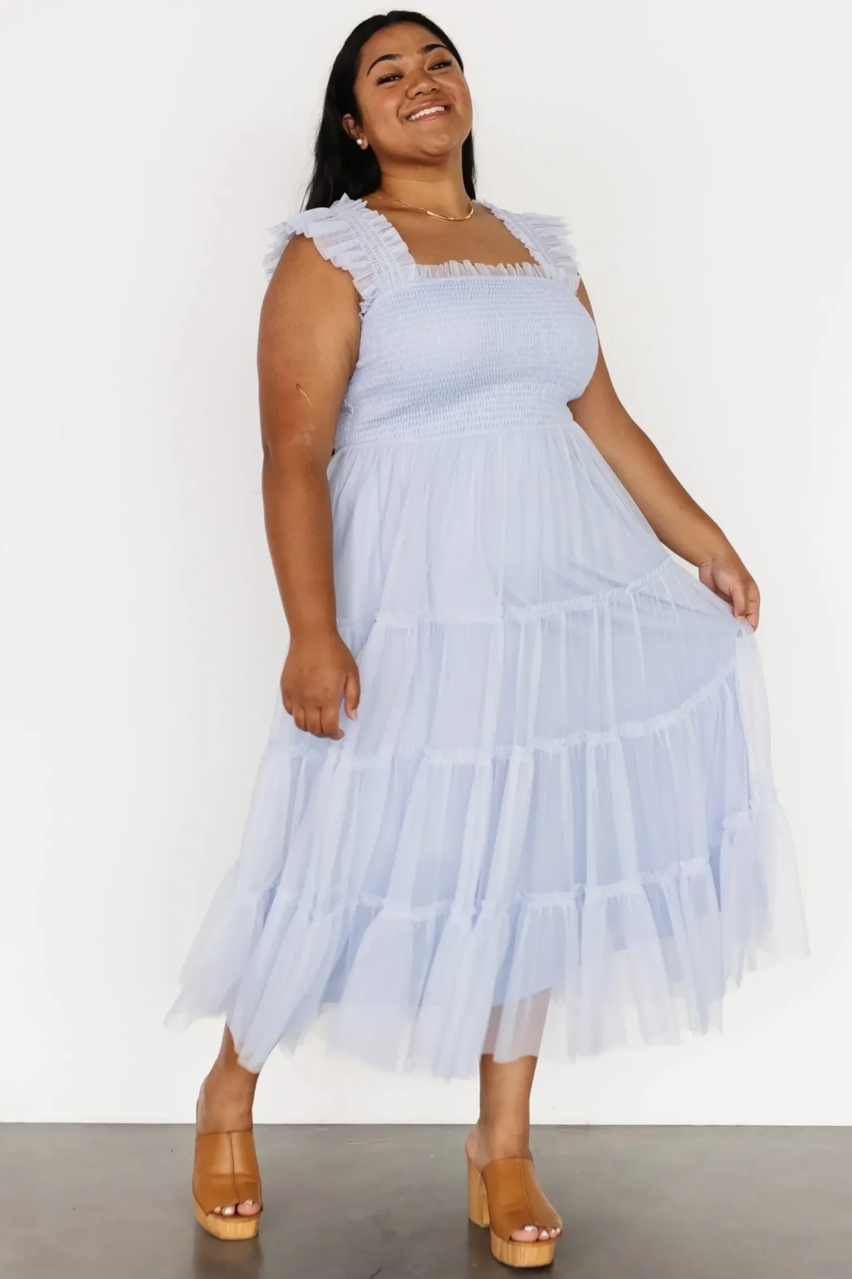 Baltic Born DRESSES|midi dresses|Emma Smocked Tulle Dress | Light Blue