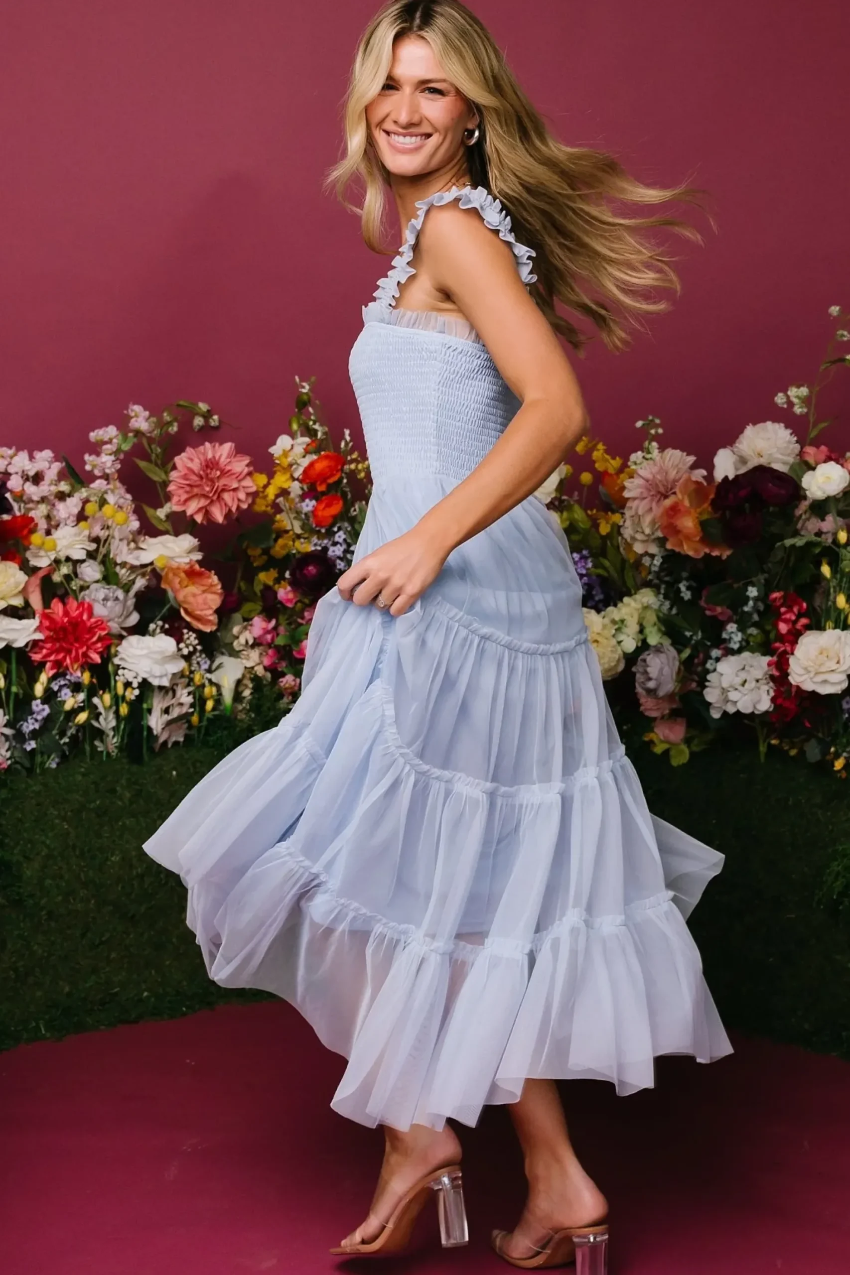Baltic Born DRESSES|midi dresses|Emma Smocked Tulle Dress | Light Blue