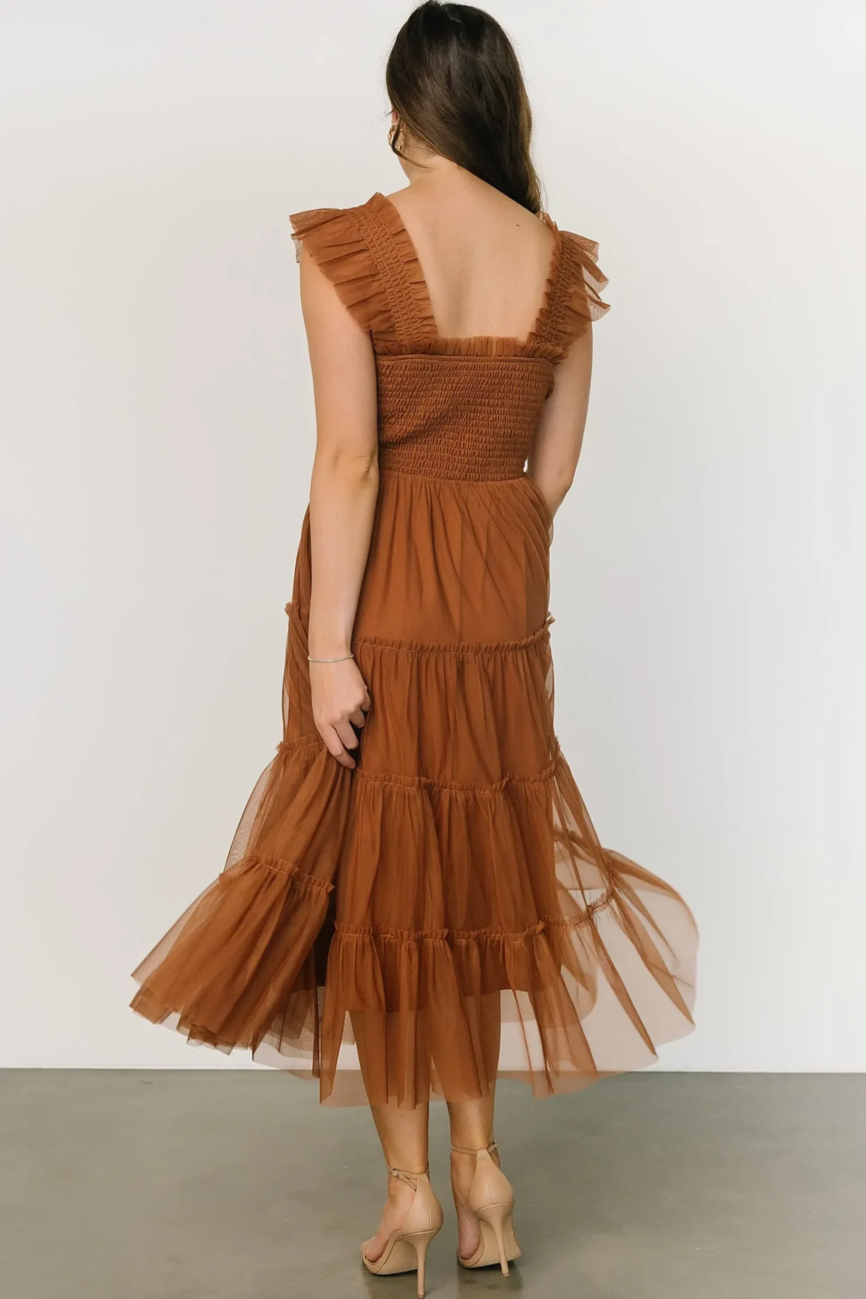 Baltic Born DRESSES|midi dresses|Emma Smocked Tulle Dress | Mocha
