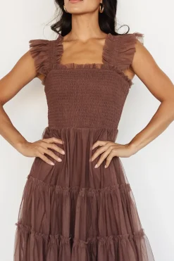 Baltic Born DRESSES|midi dresses|Emma Smocked Tulle Dress | Brown