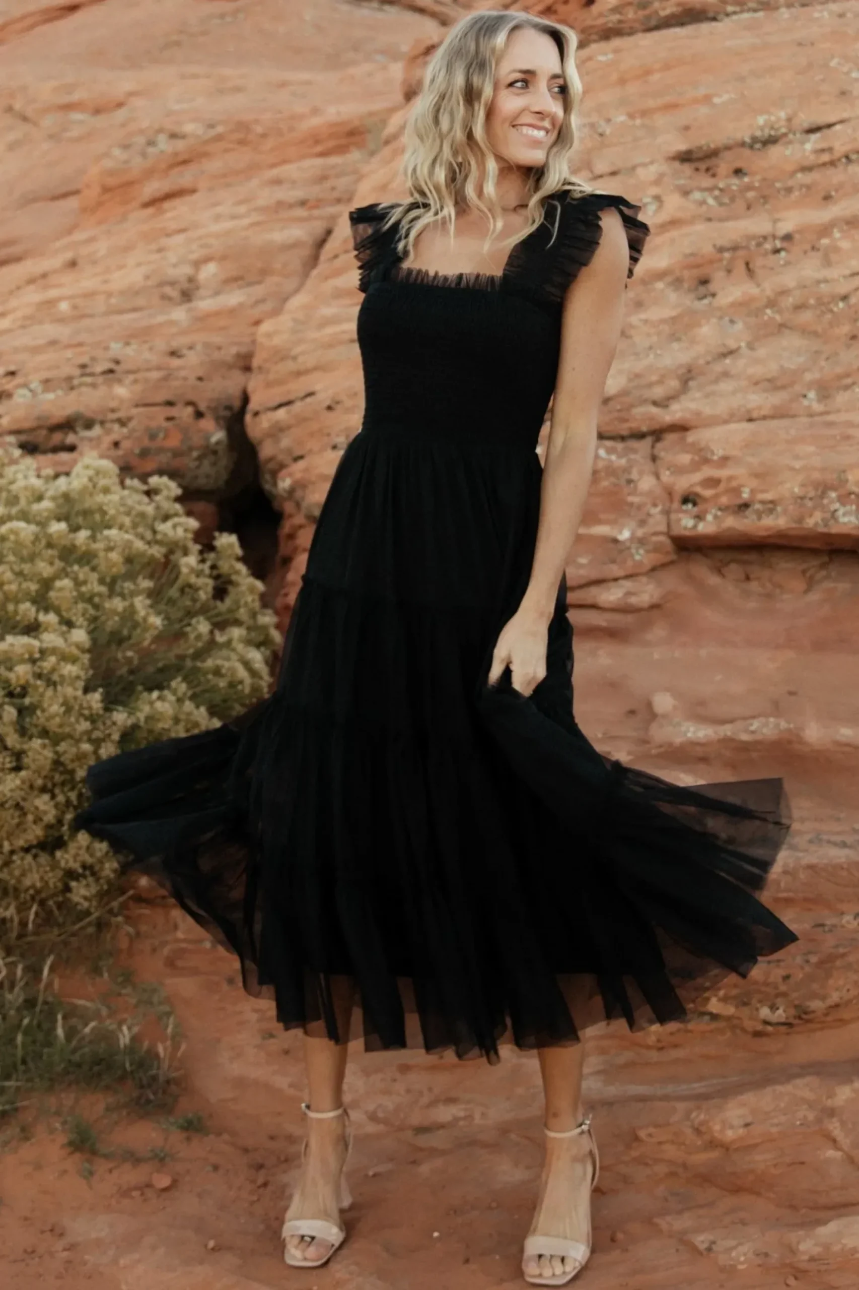 Baltic Born DRESSES|midi dresses|Emma Smocked Tulle Dress | Black