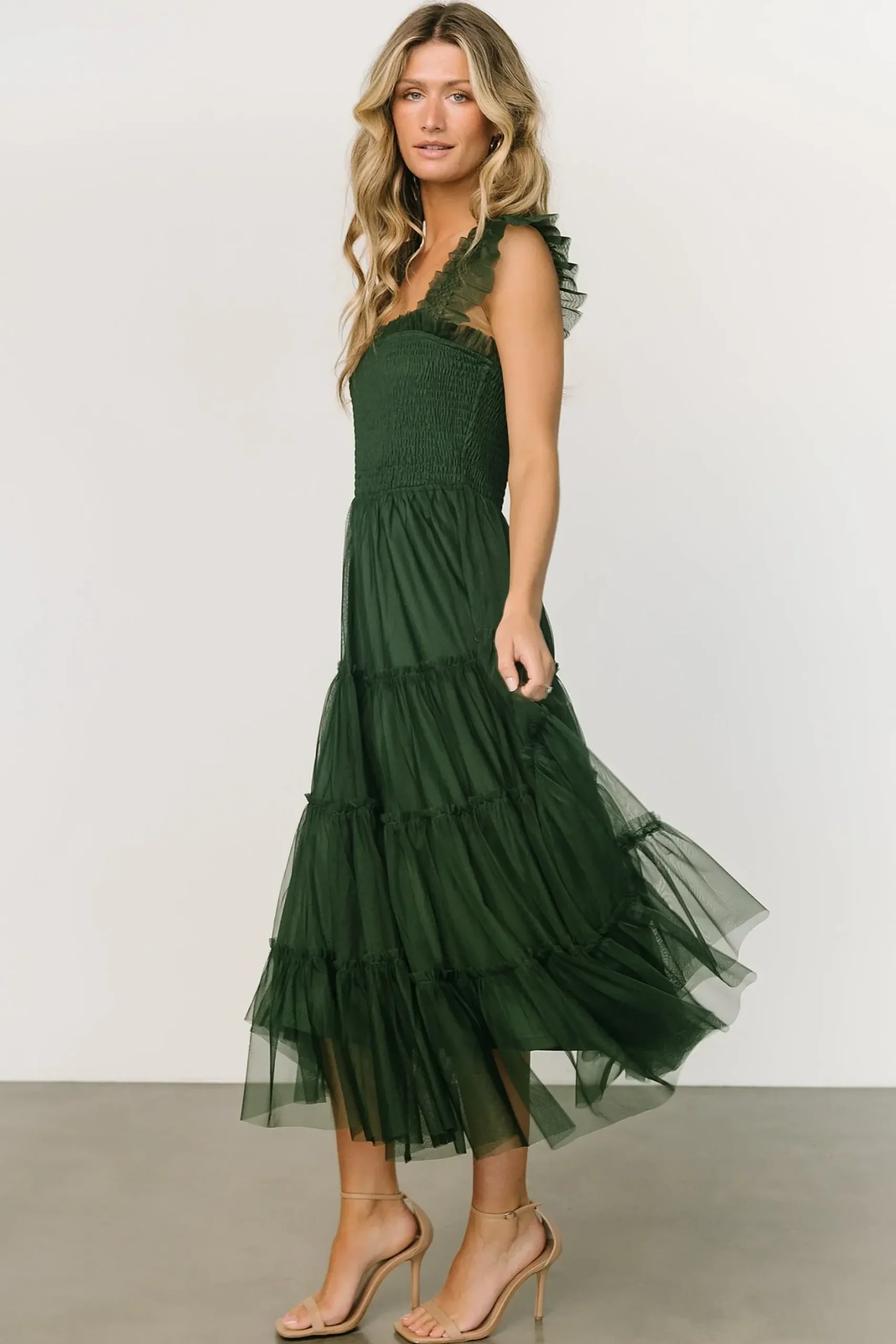 Baltic Born DRESSES|midi dresses|Emma Smocked Tulle Dress | Green