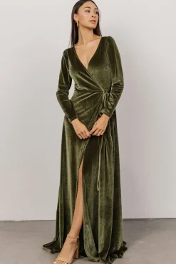 Baltic Born WINTER ESSENTIALS|SALE|Esmerelda Velvet Wrap Maxi Dress | Olive