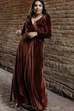 Baltic Born bump friendly|WINTER ESSENTIALS|Esmerelda Velvet Wrap Maxi Dress | Bronze