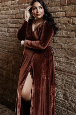 Baltic Born bump friendly|WINTER ESSENTIALS|Esmerelda Velvet Wrap Maxi Dress | Bronze