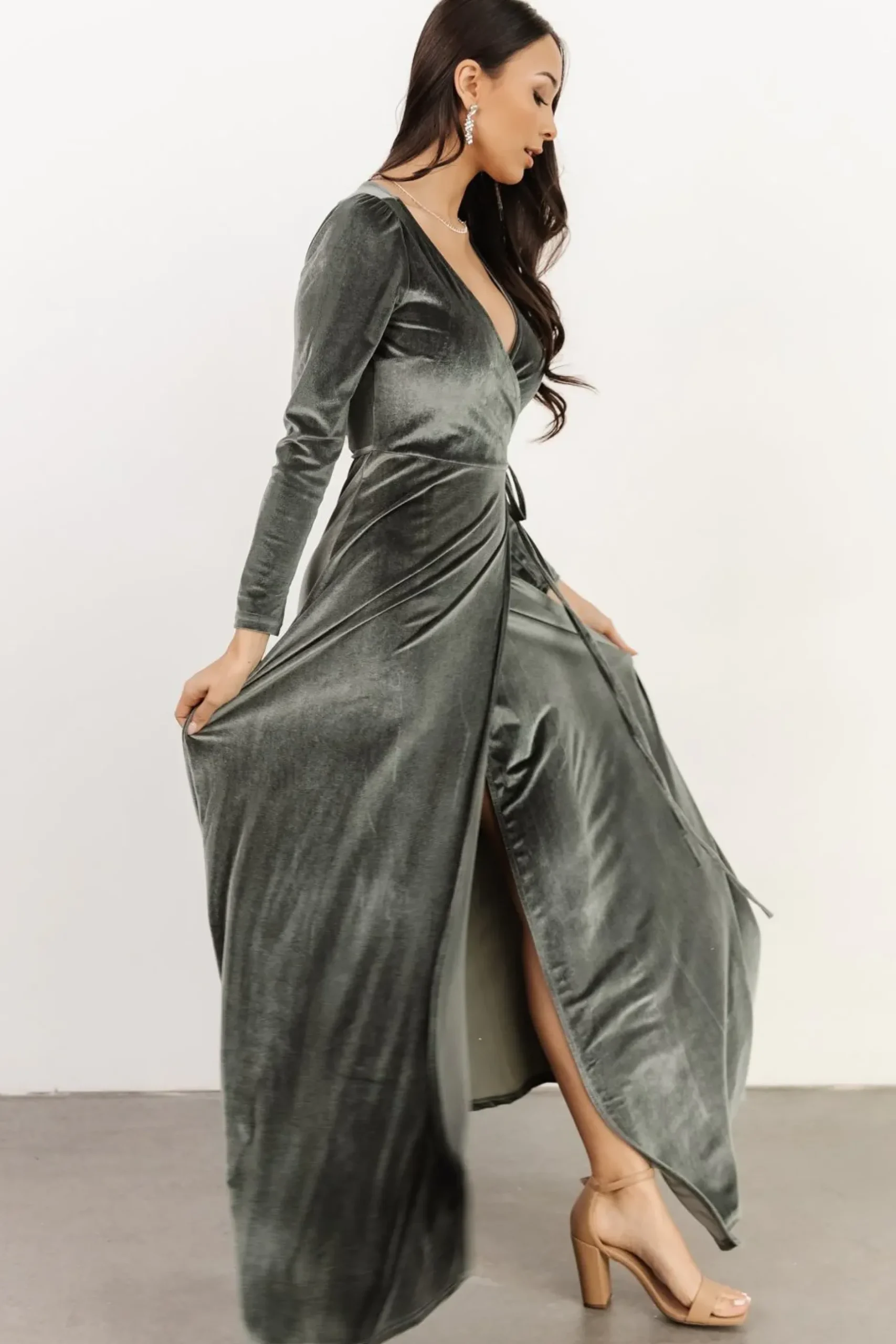 Baltic Born WINTER ESSENTIALS|SALE|Esmerelda Velvet Wrap Maxi Dress | Eucalyptus