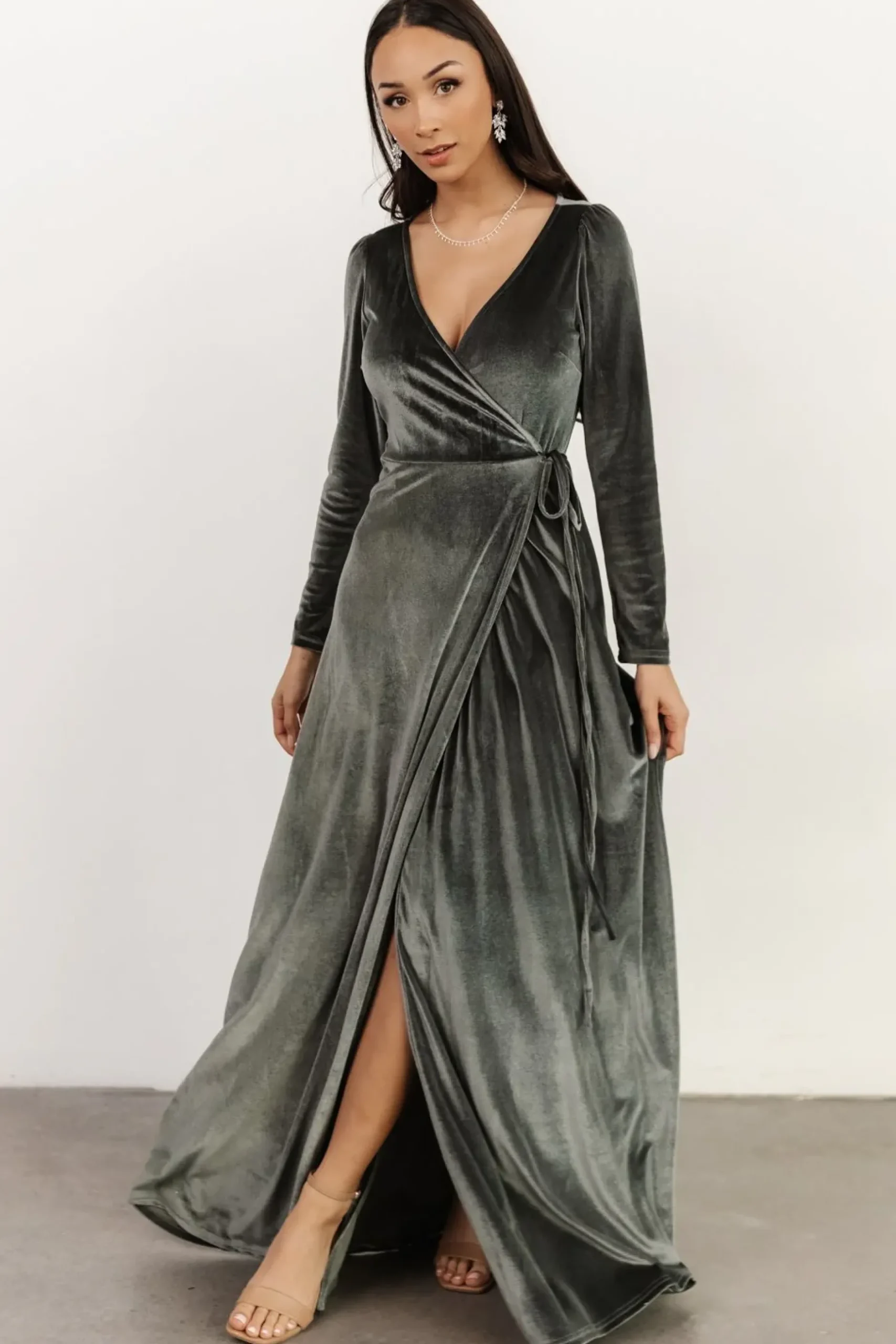 Baltic Born WINTER ESSENTIALS|SALE|Esmerelda Velvet Wrap Maxi Dress | Eucalyptus