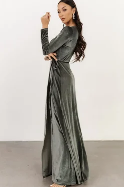 Baltic Born WINTER ESSENTIALS|SALE|Esmerelda Velvet Wrap Maxi Dress | Eucalyptus