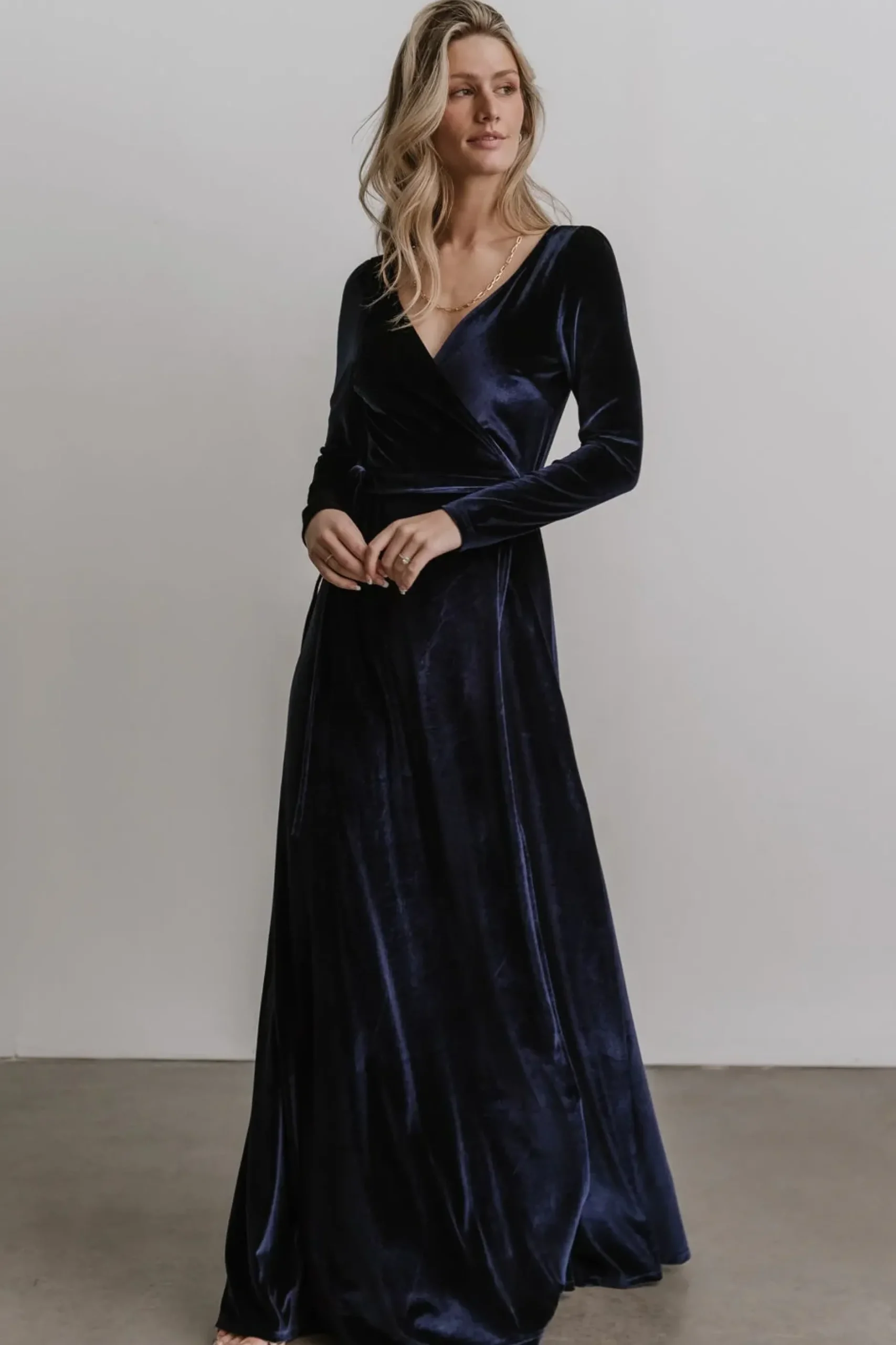 Baltic Born WINTER ESSENTIALS|SALE|Esmerelda Velvet Wrap Maxi Dress | Navy