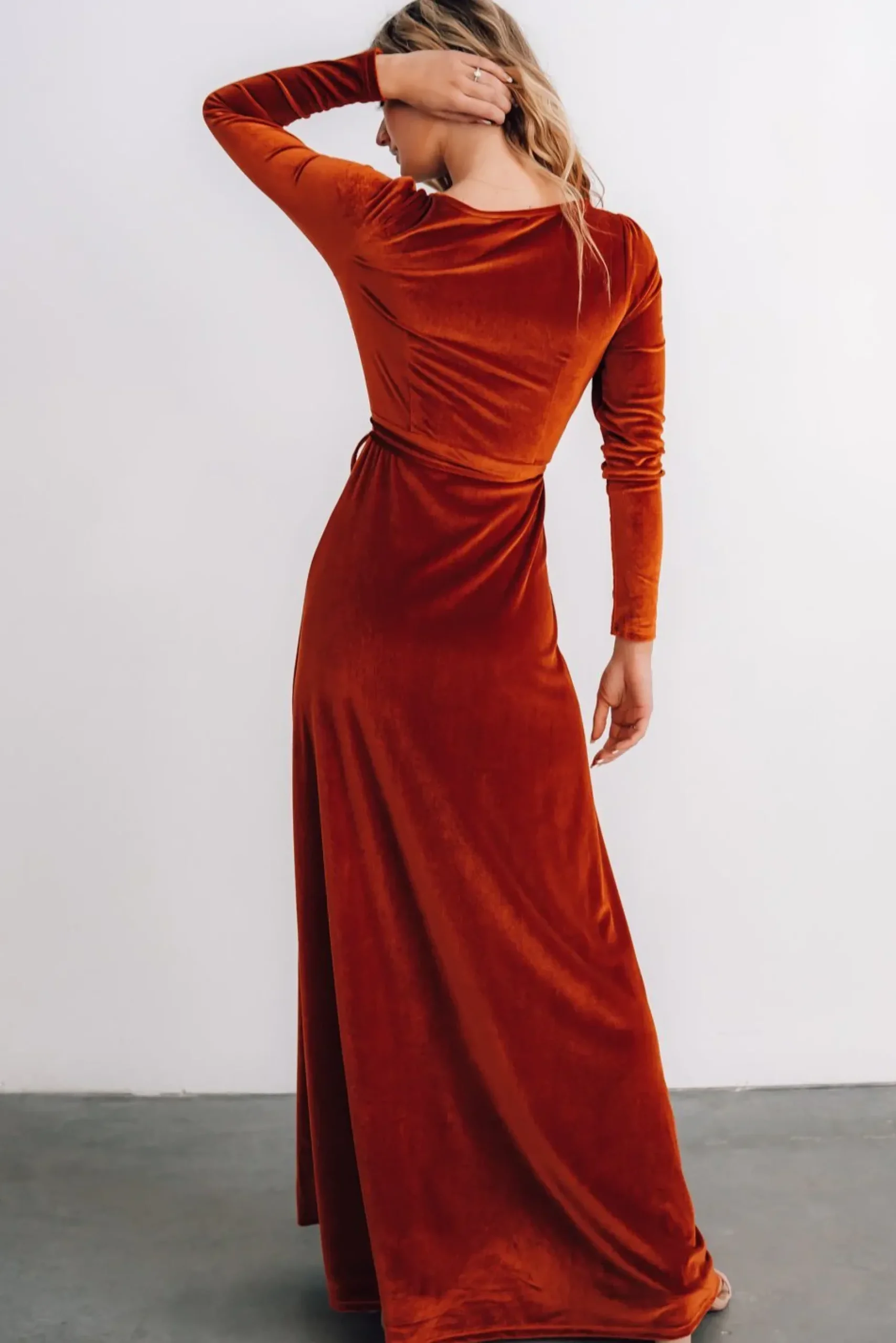 Baltic Born WINTER ESSENTIALS|SALE|Esmerelda Velvet Wrap Maxi Dress | Rust
