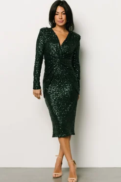 Baltic Born embellished + sequined|Estrella Sequin Midi Dress | Dark Green