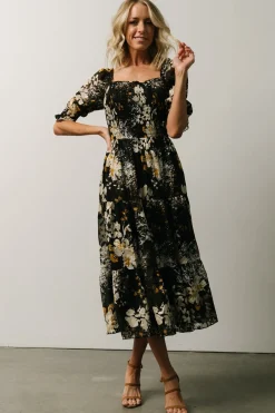 Baltic Born midi dresses|WEDDING SUITE|Fabian Jacquard Midi Dress | Black Floral