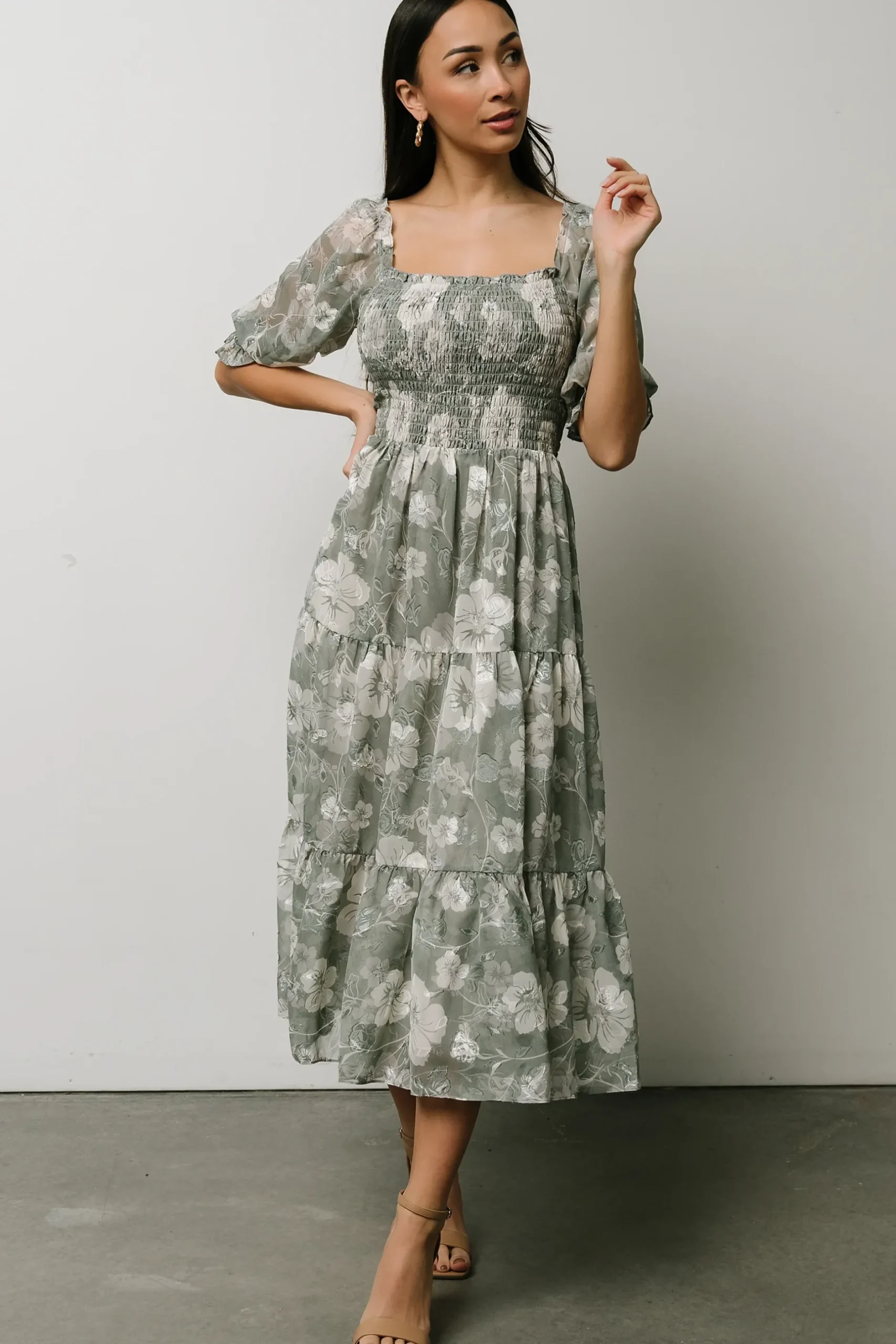 Baltic Born midi dresses|WEDDING SUITE|Fabian Jacquard Midi Dress | Dusty Sage