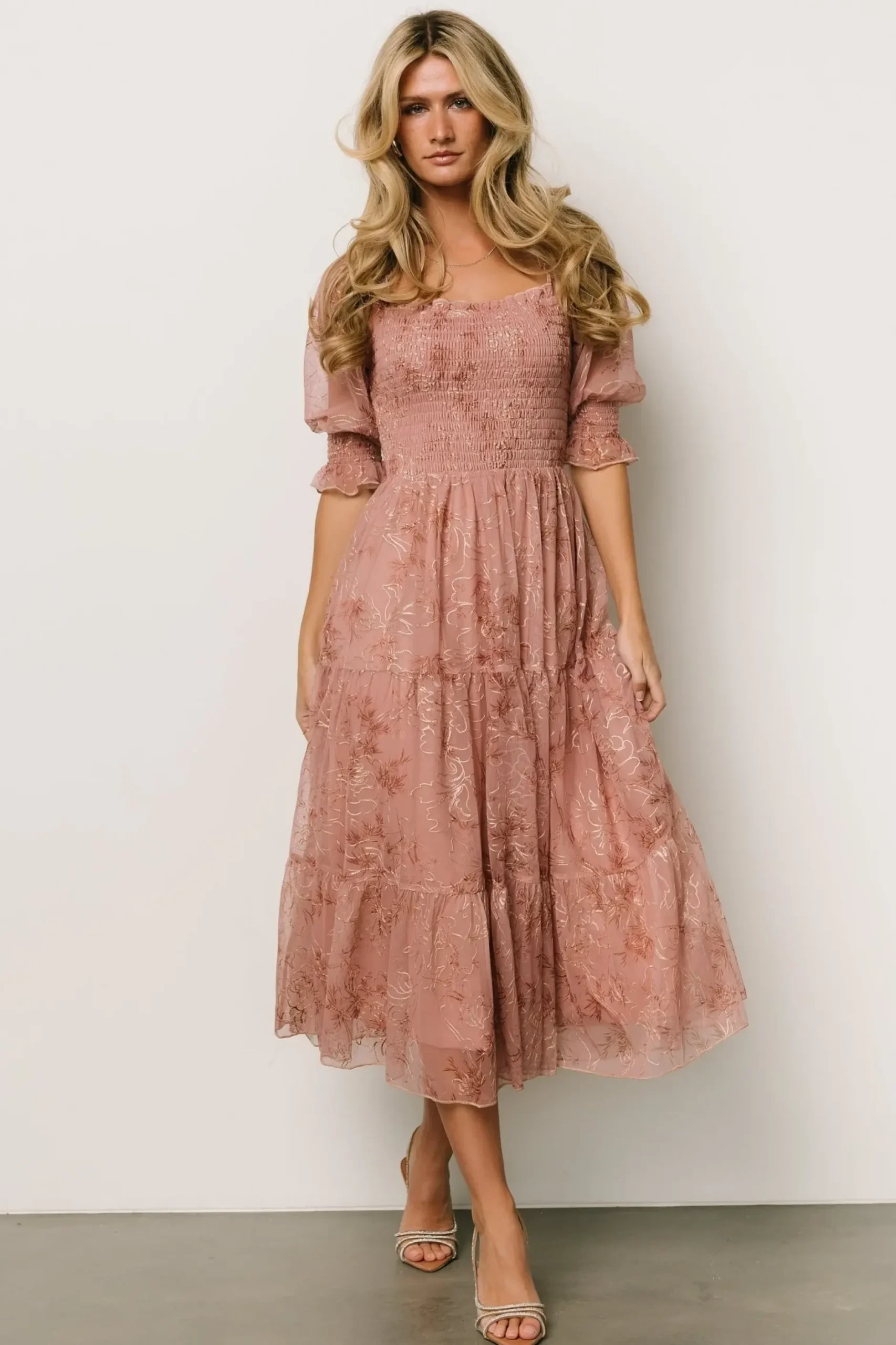 Baltic Born midi dresses|WEDDING SUITE|Fabian Jacquard Midi Dress | Mauve + Gold