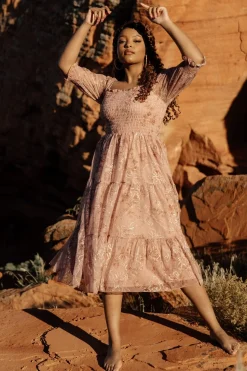 Baltic Born midi dresses|WEDDING SUITE|Fabian Jacquard Midi Dress | Mauve + Gold