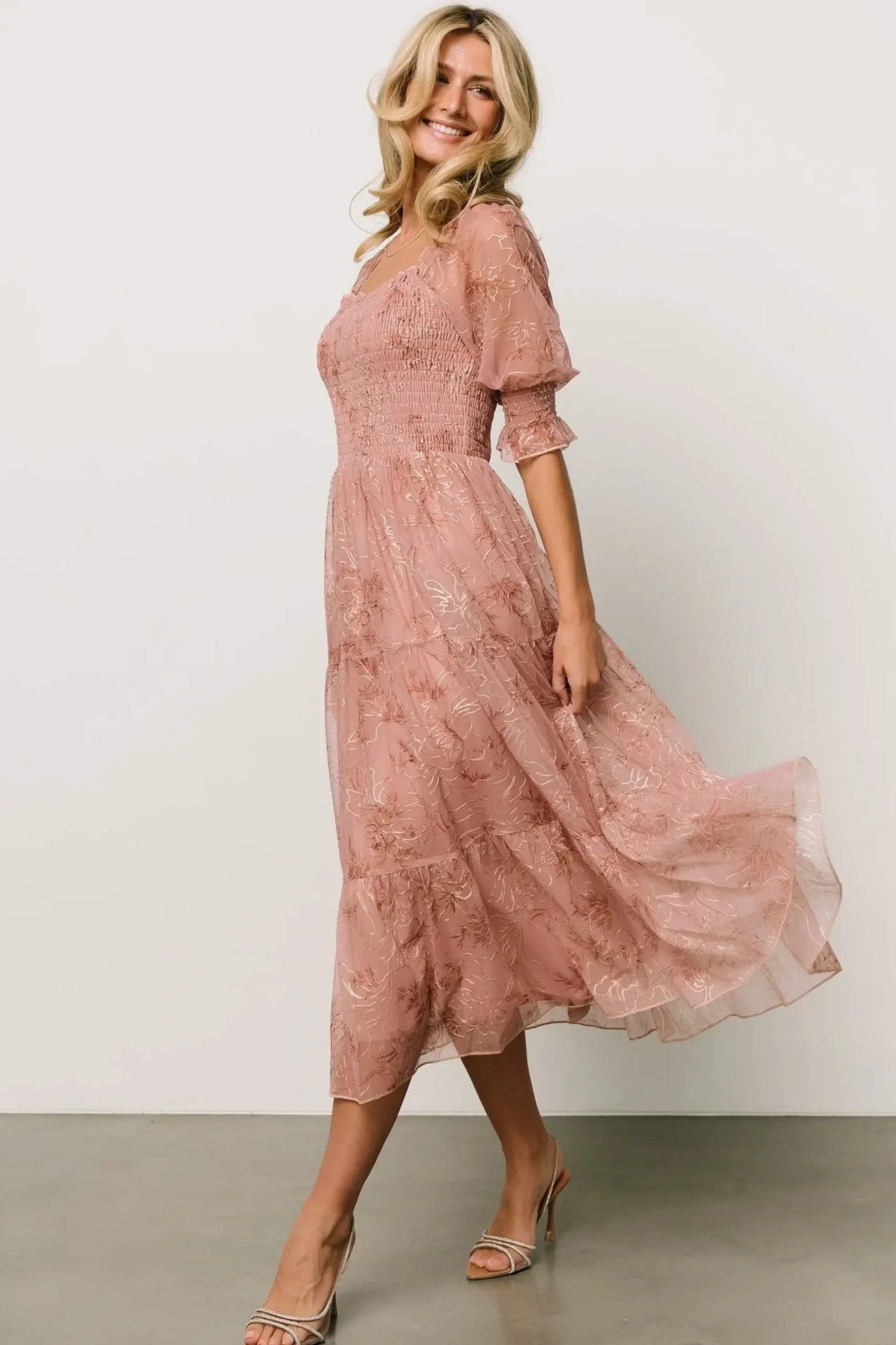 Baltic Born midi dresses|WEDDING SUITE|Fabian Jacquard Midi Dress | Mauve + Gold
