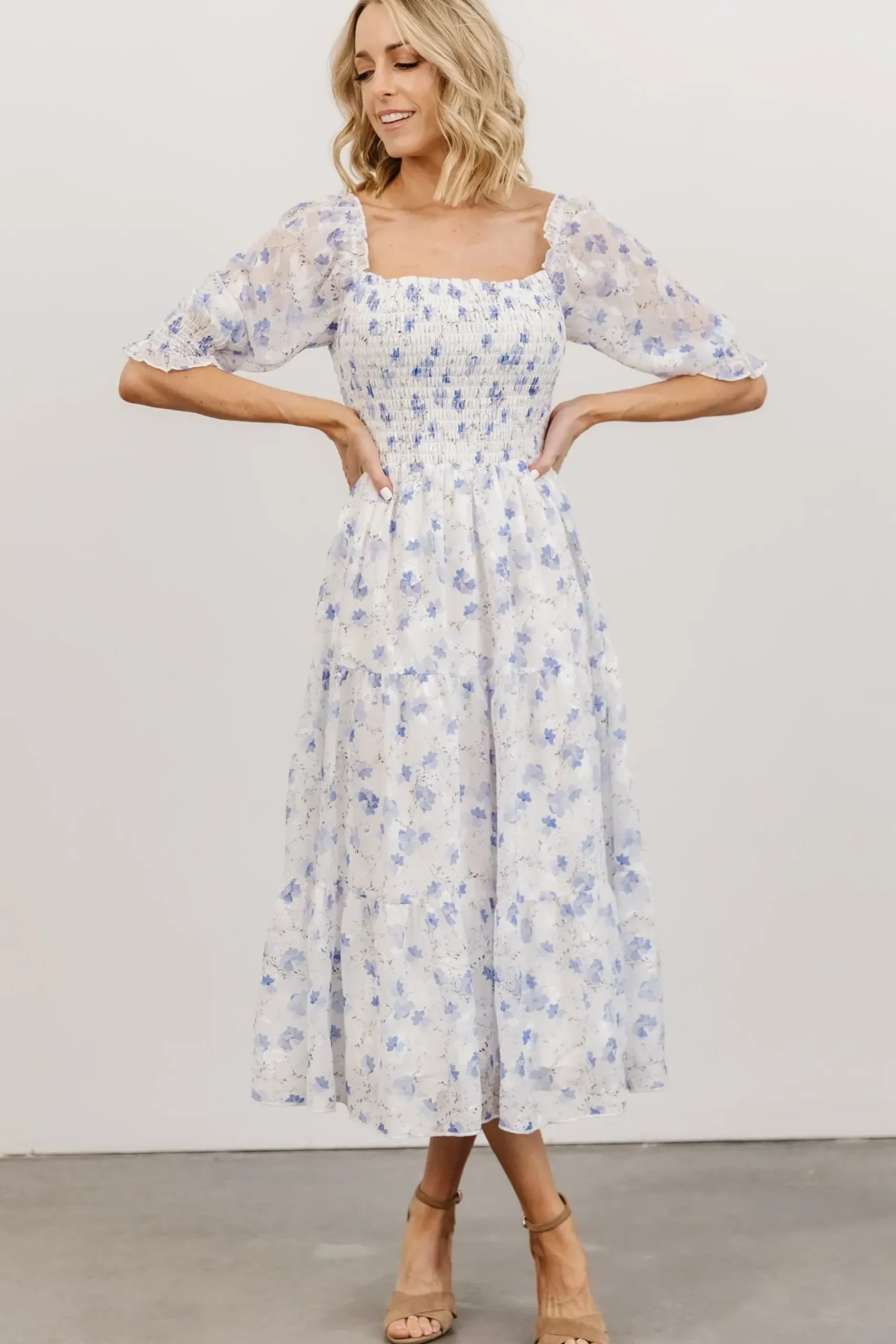 Baltic Born midi dresses|WEDDING SUITE|Fabian Jacquard Midi Dress | Blue Floral