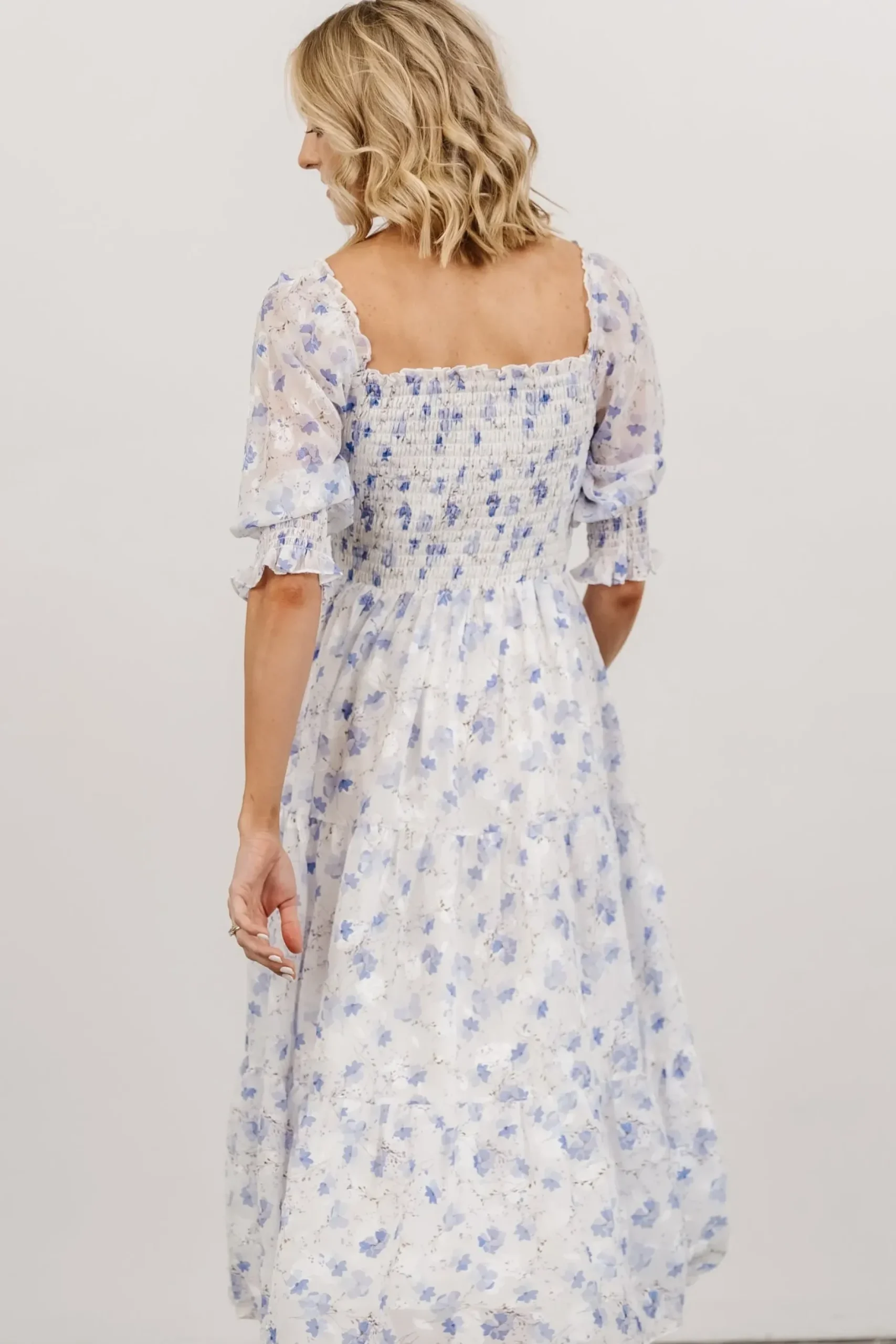 Baltic Born midi dresses|WEDDING SUITE|Fabian Jacquard Midi Dress | Blue Floral