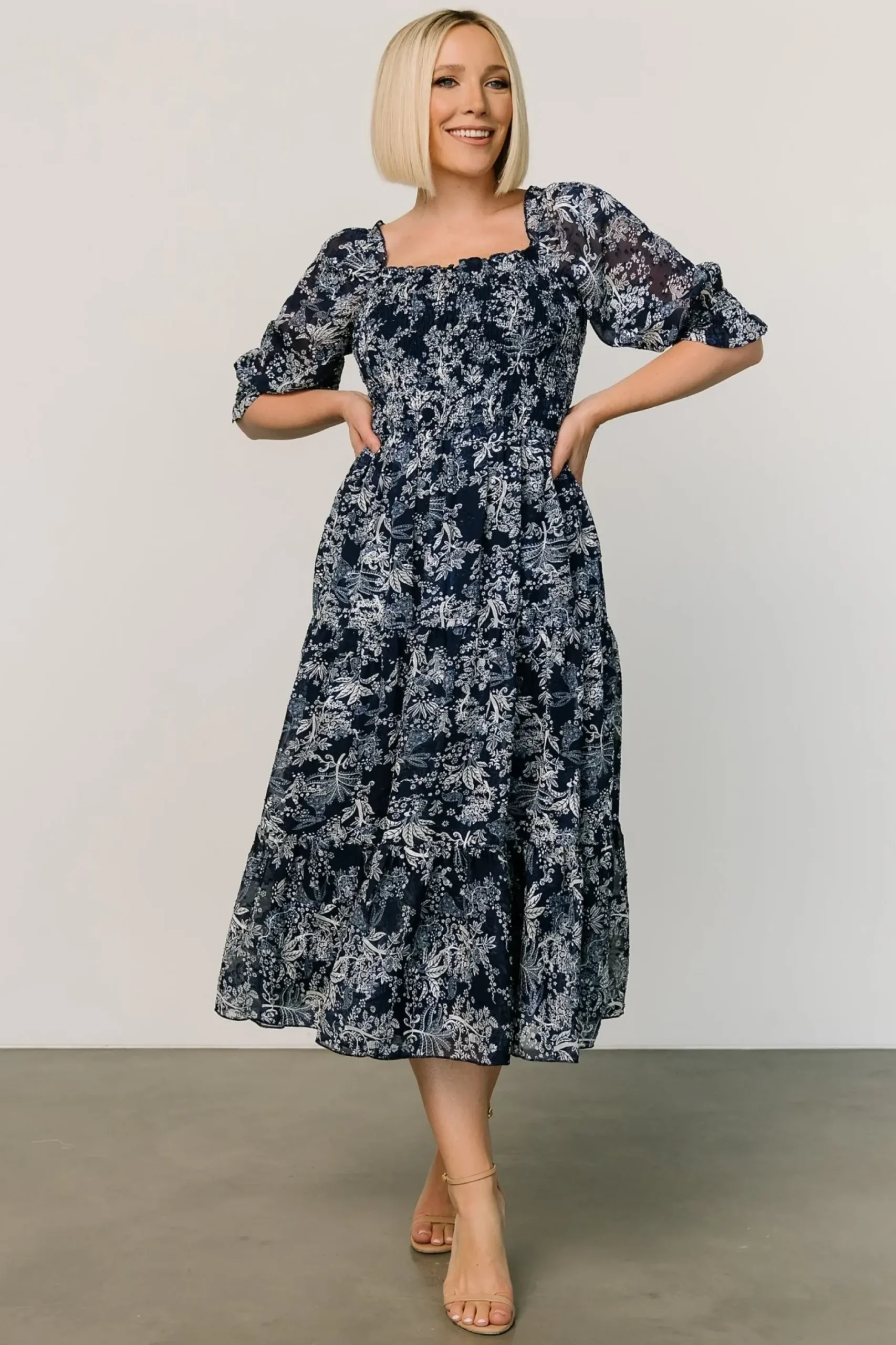 Baltic Born midi dresses|WEDDING SUITE|Fabian Jacquard Midi Dress | Indigo Print